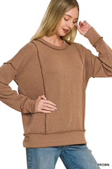 Trendsi Zenana Corded Rib Long Sleeve Round Neck Top -