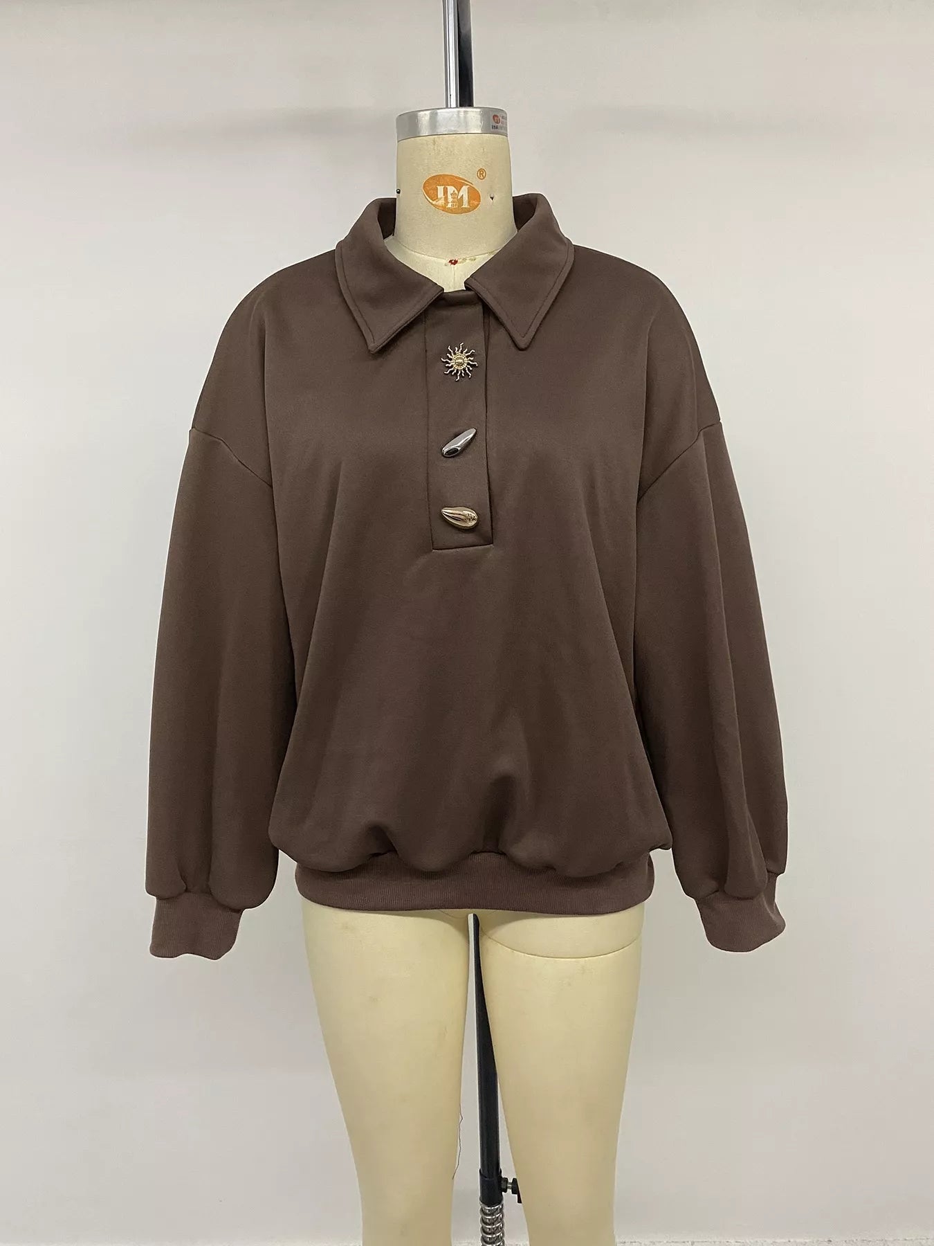 Trendsi Polo Collar Dropped Shoulder Sweatshirt -