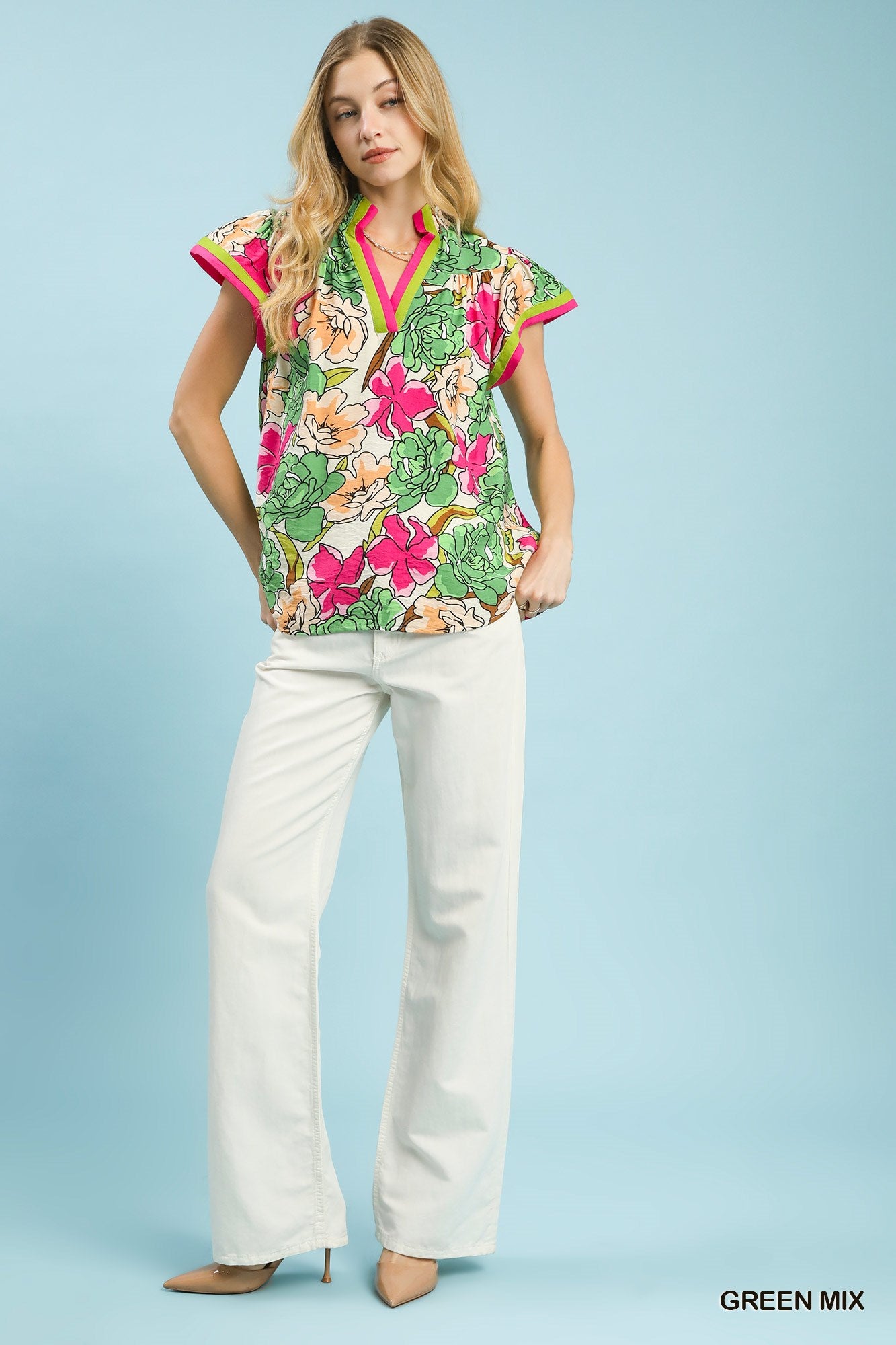 Women's Floral Print Rayon Blouse With Contrast Trim — product view 5