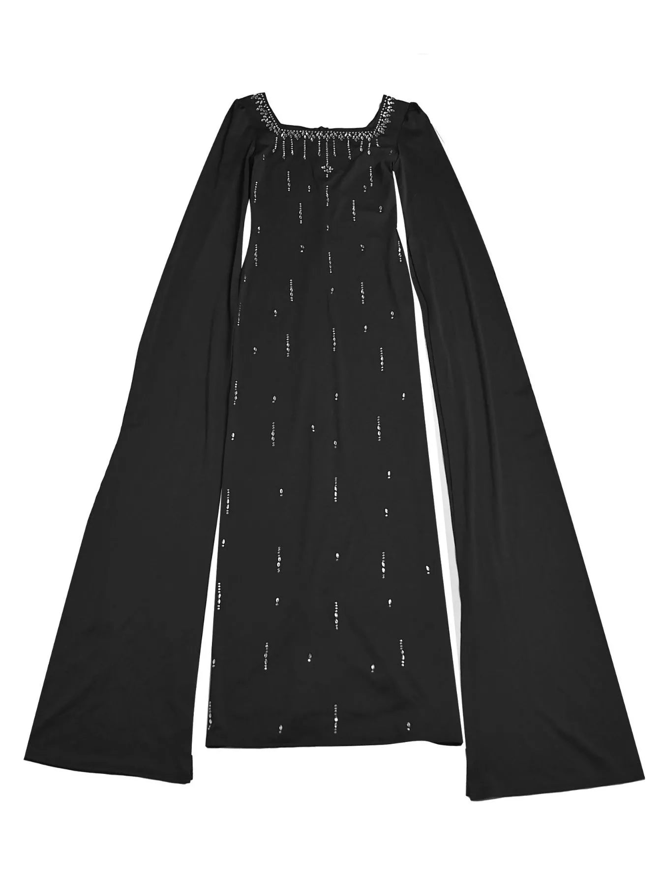 Trendsi Rhinestone Square Neck Slit Sleeve Maxi Dress -
