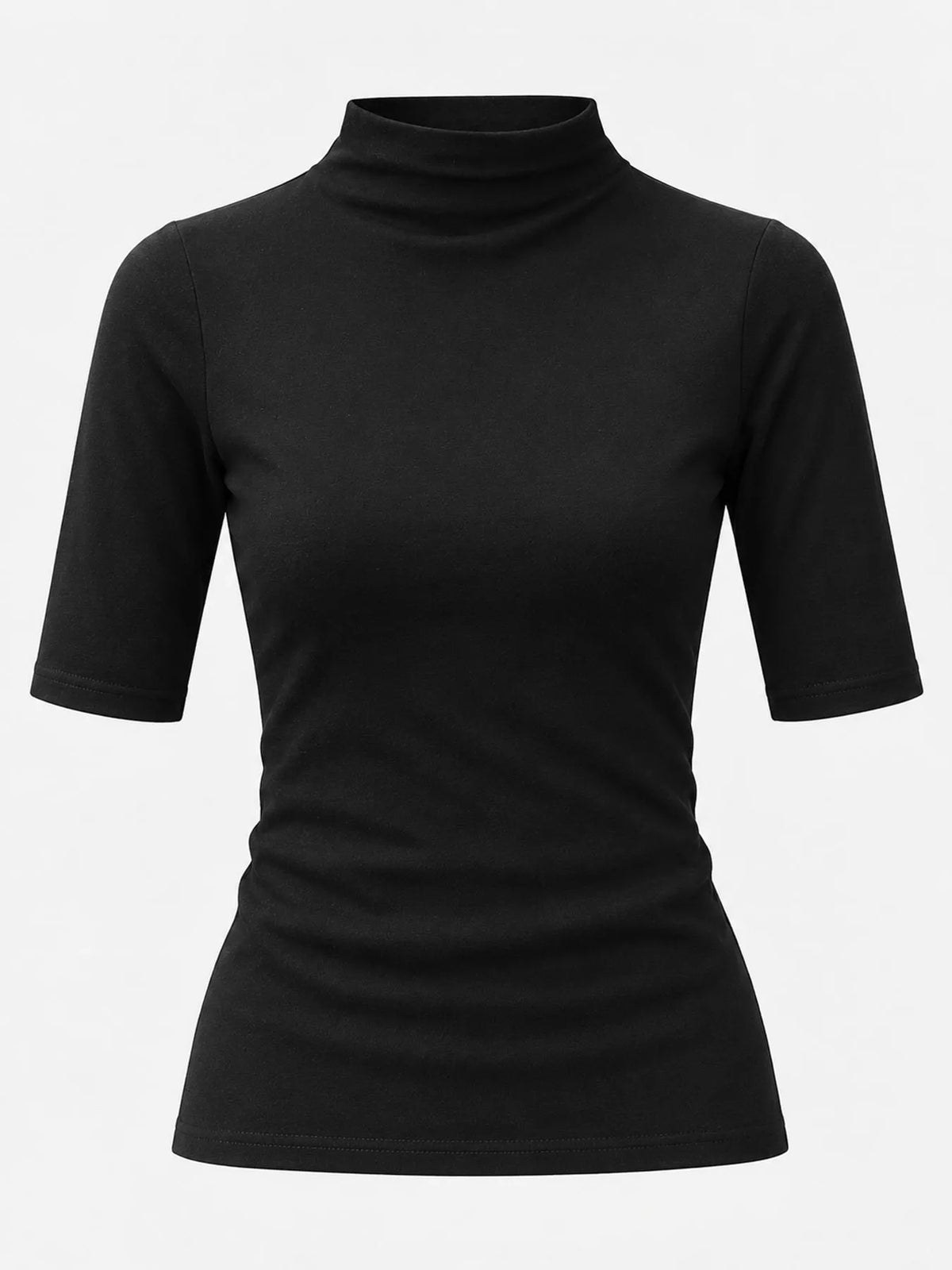 Black mock neck half sleeve t-shirt