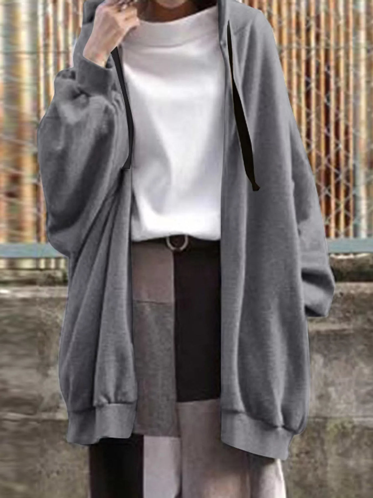 Gray drawstring zip-up oversized hoodie