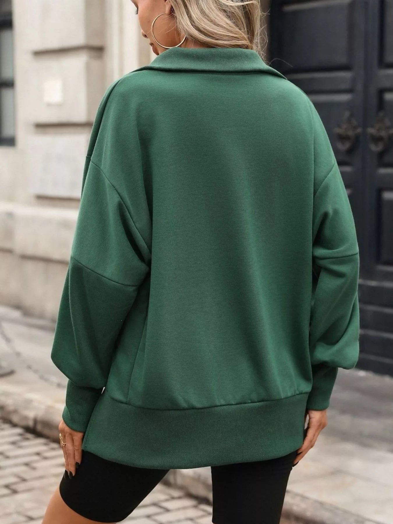 Women's side-slit half-snap sweatshirt