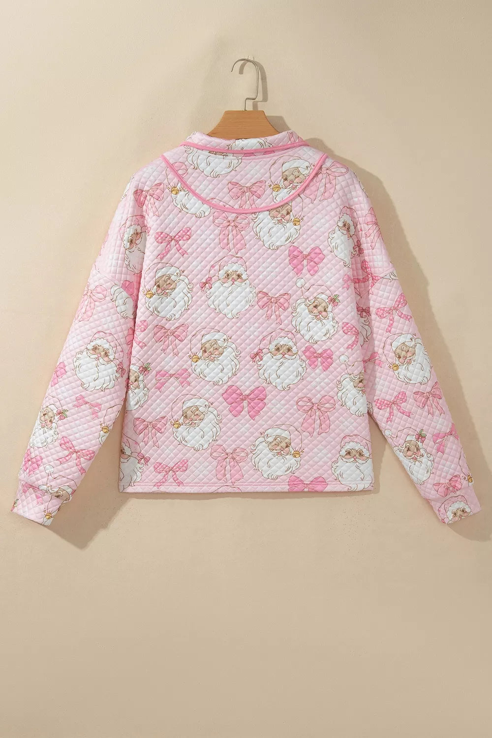 Pink Santa print christmas print quarter-zip sweatshirt — back view