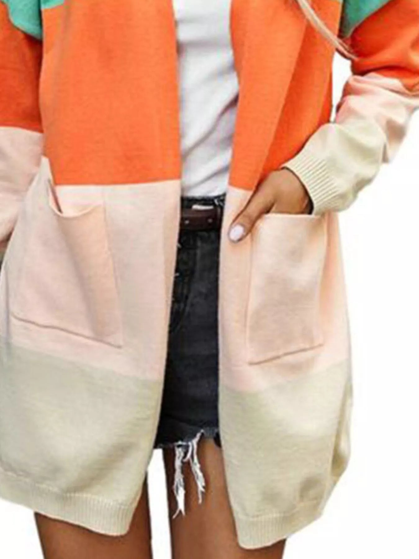 Trendsi Color-Block Open Front Knit Cardigan -