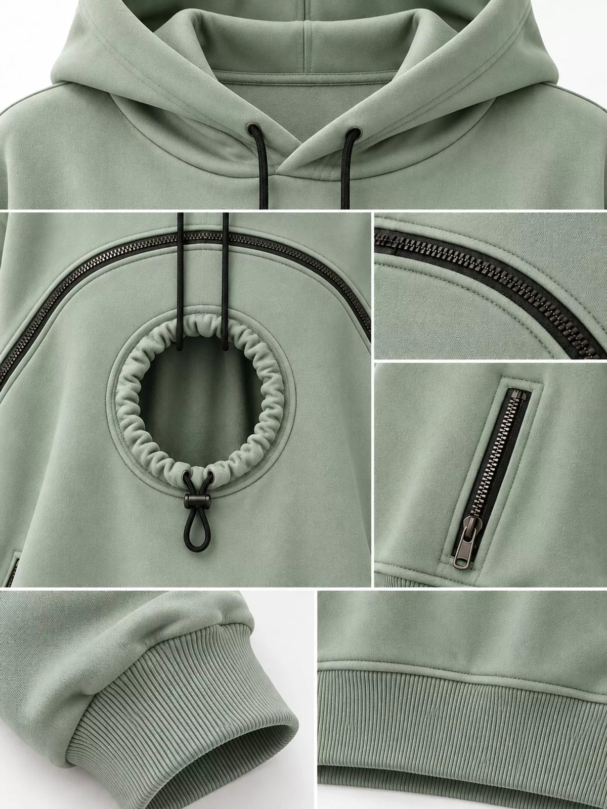 Mint Green kangaroo pet pouch hoodie, detail view