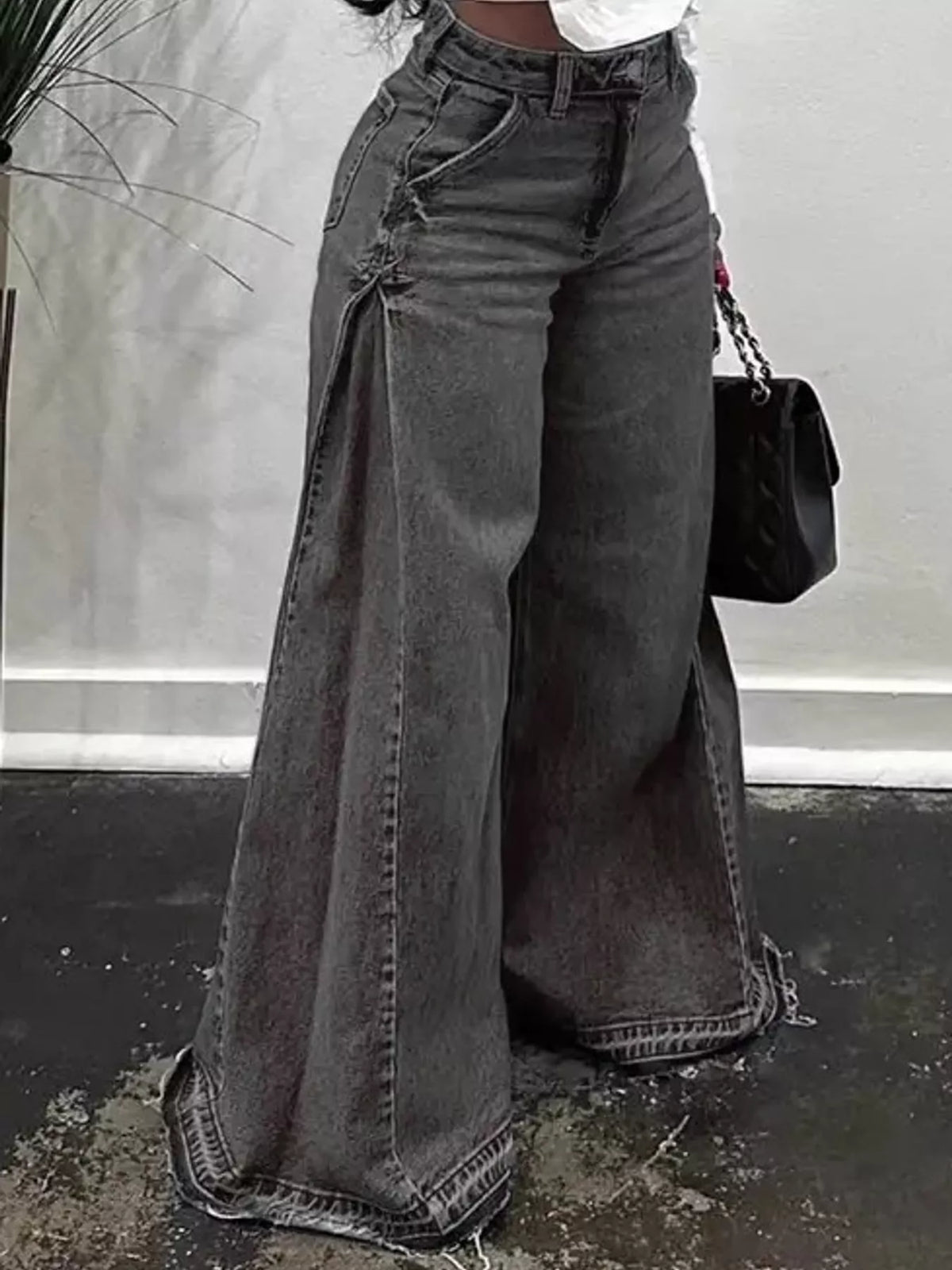 Mid-Rise Wide-Leg Jeans with Side Panels, front view