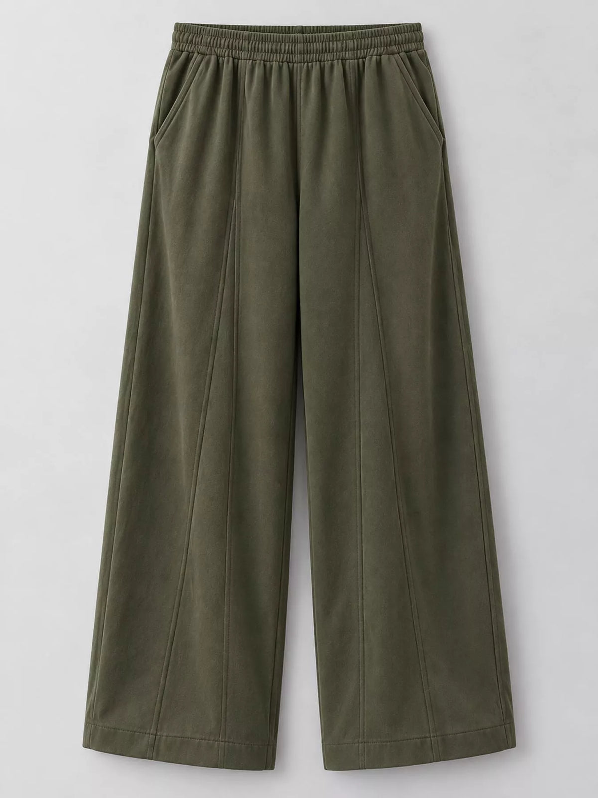 Army green wide leg casual pants, front view