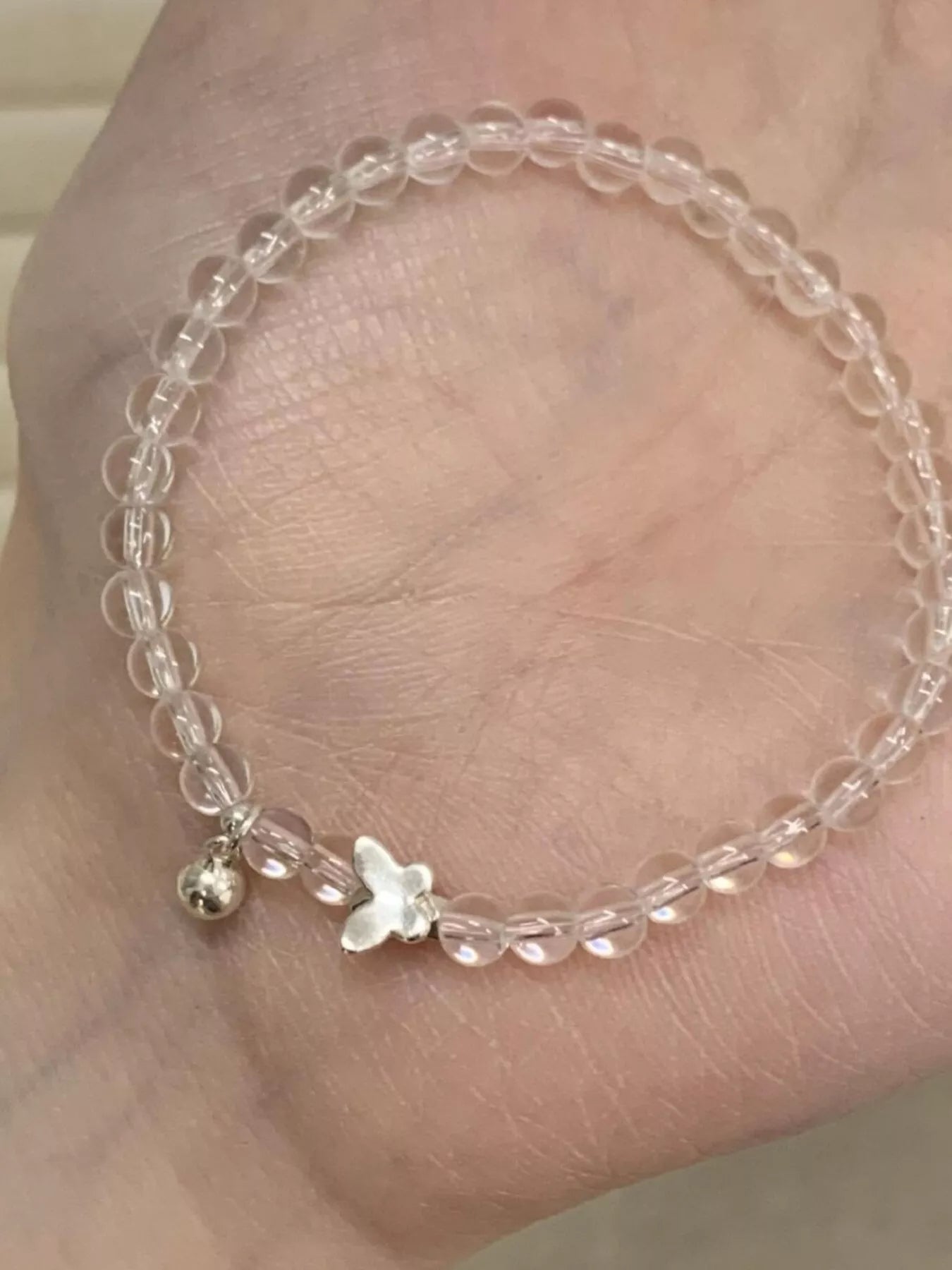Trendsi Crystal Beaded Bracelet with Butterfly Charm -