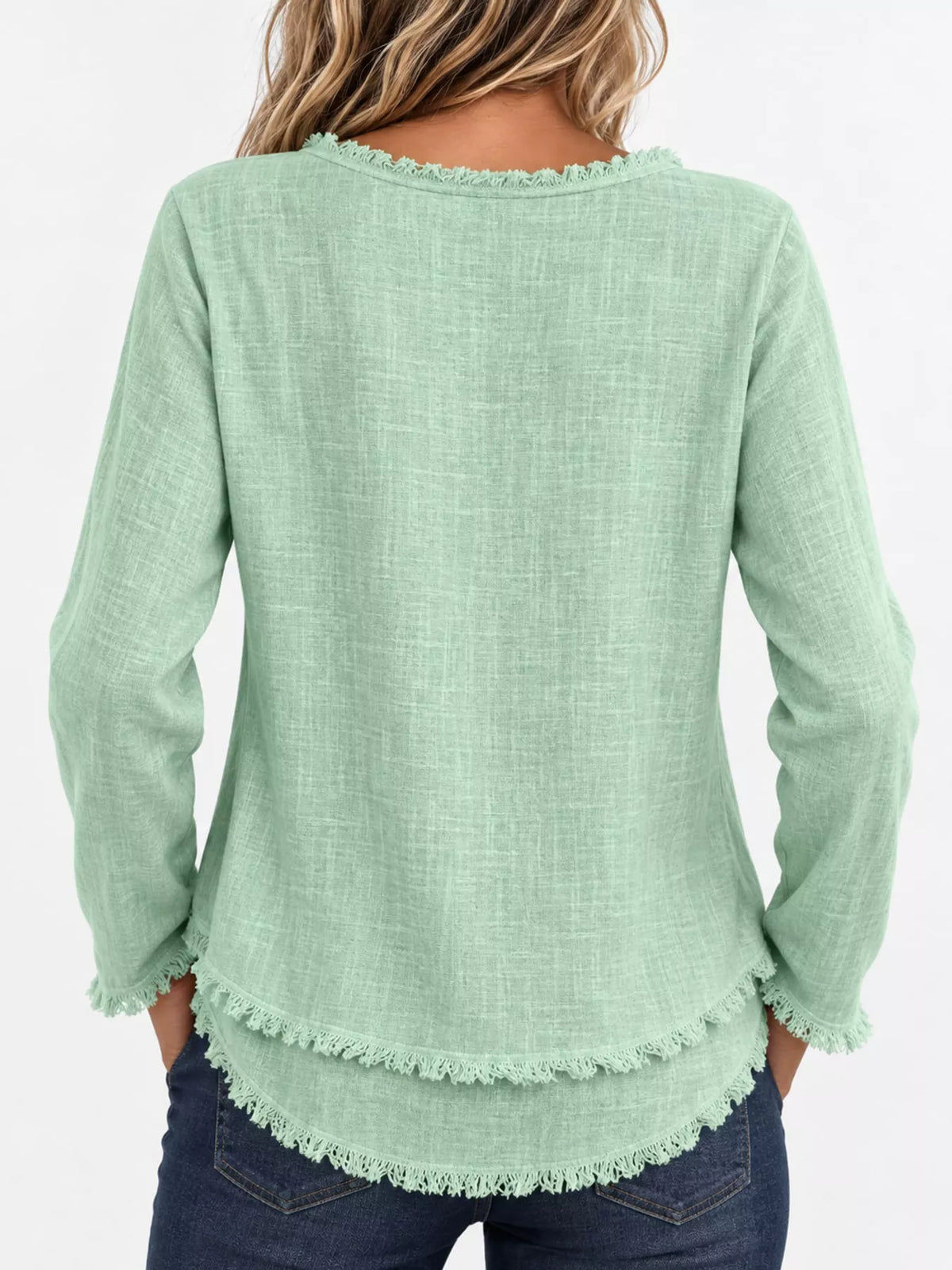 Frayed-hem blouse, mint back