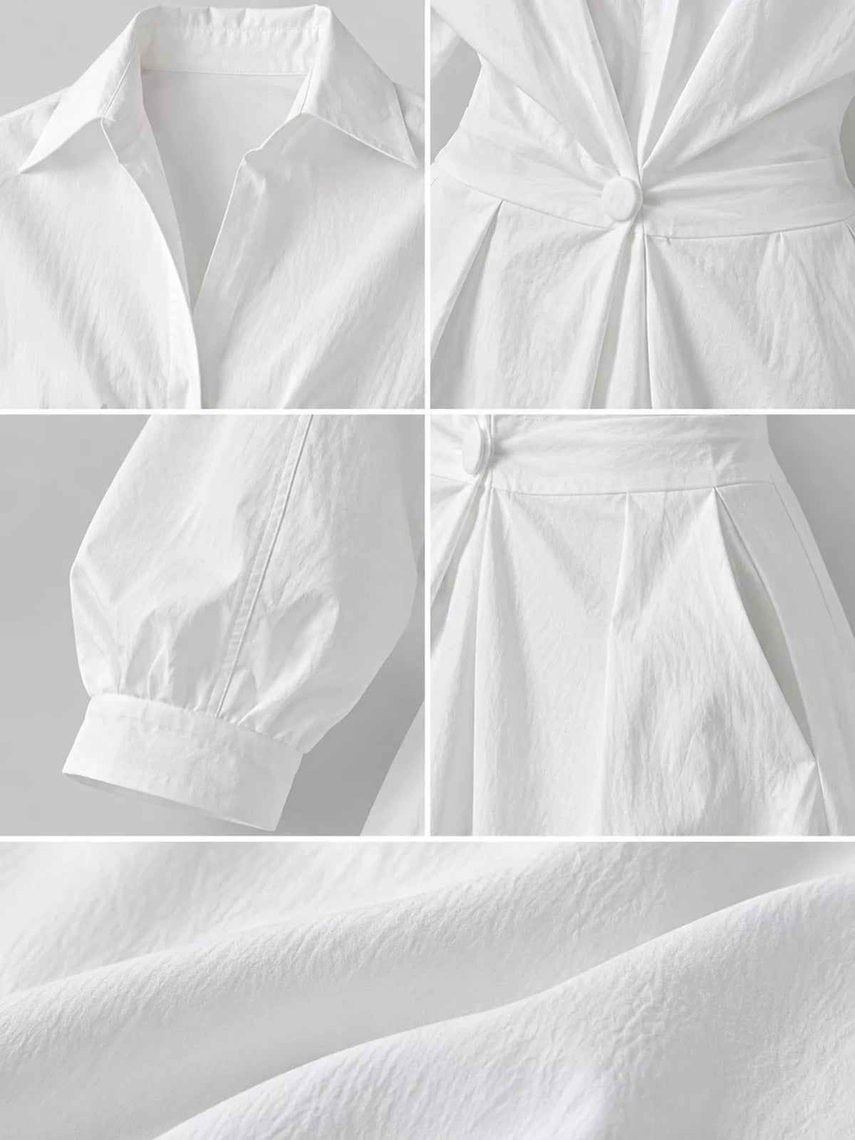 Collared Three-Quarter Sleeve Midi Shirt Dress — construction details