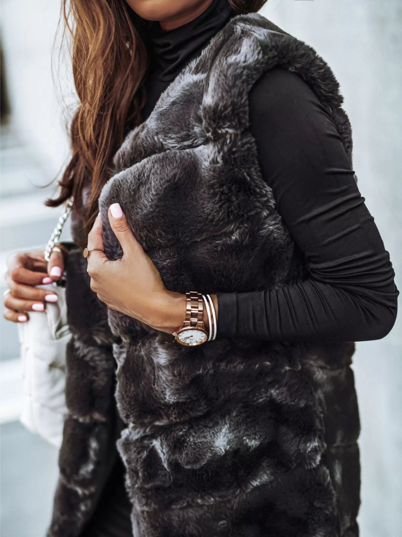 Trendsi Faux Fur Longline Vest Coat -