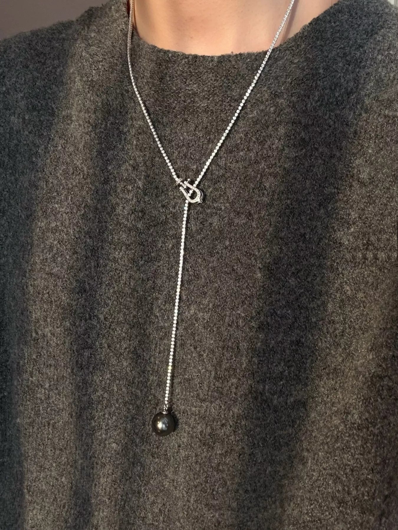 Trendsi Alloy Pearl Drop Y-Necklace -