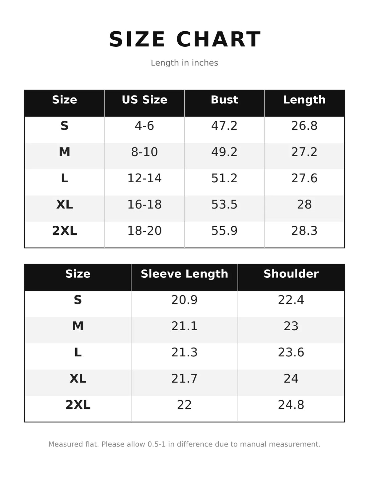 Oversized sweatshirt, size chart