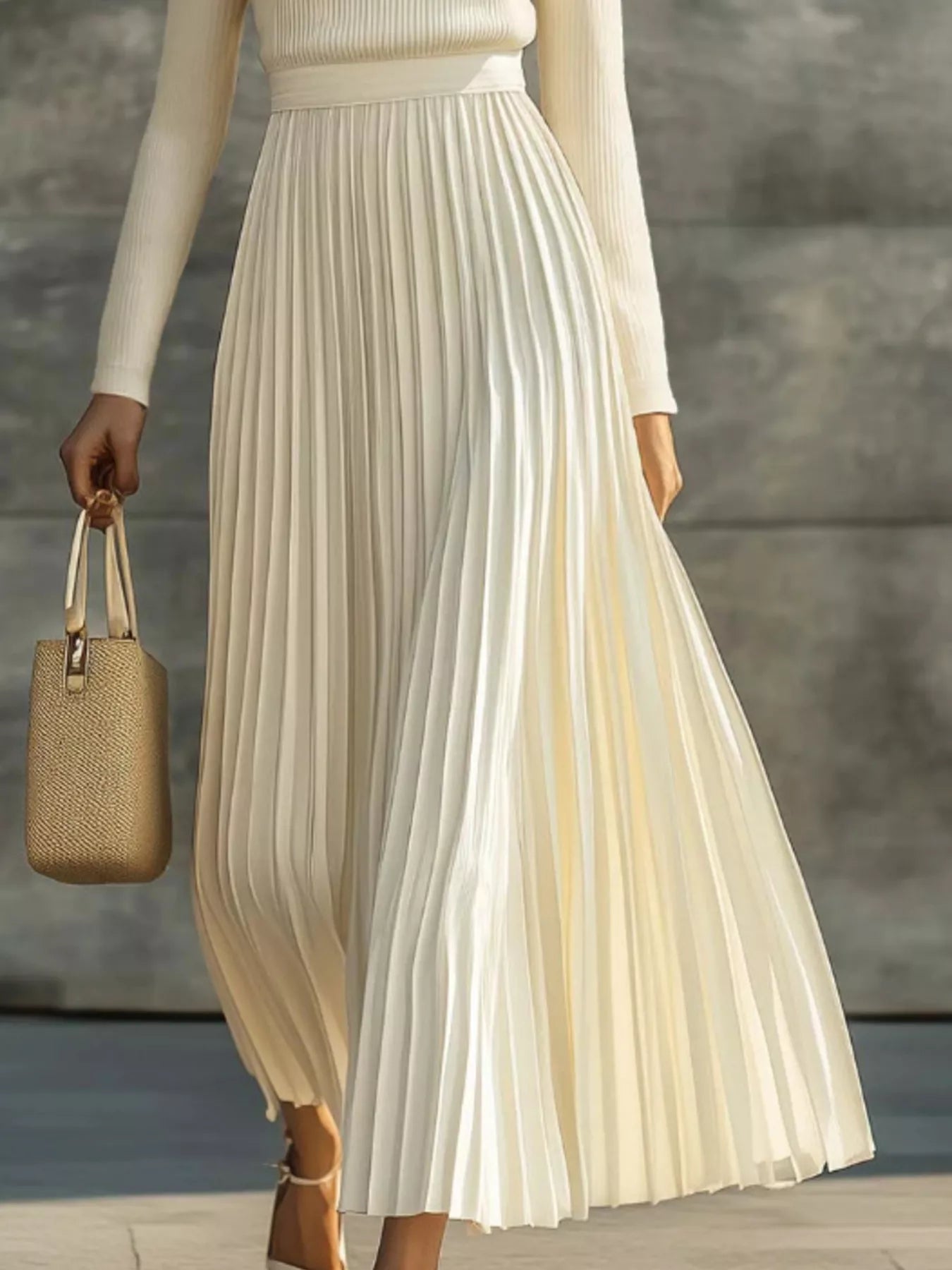 Trendsi Ribbed Knit Pleated Midi Dress -
