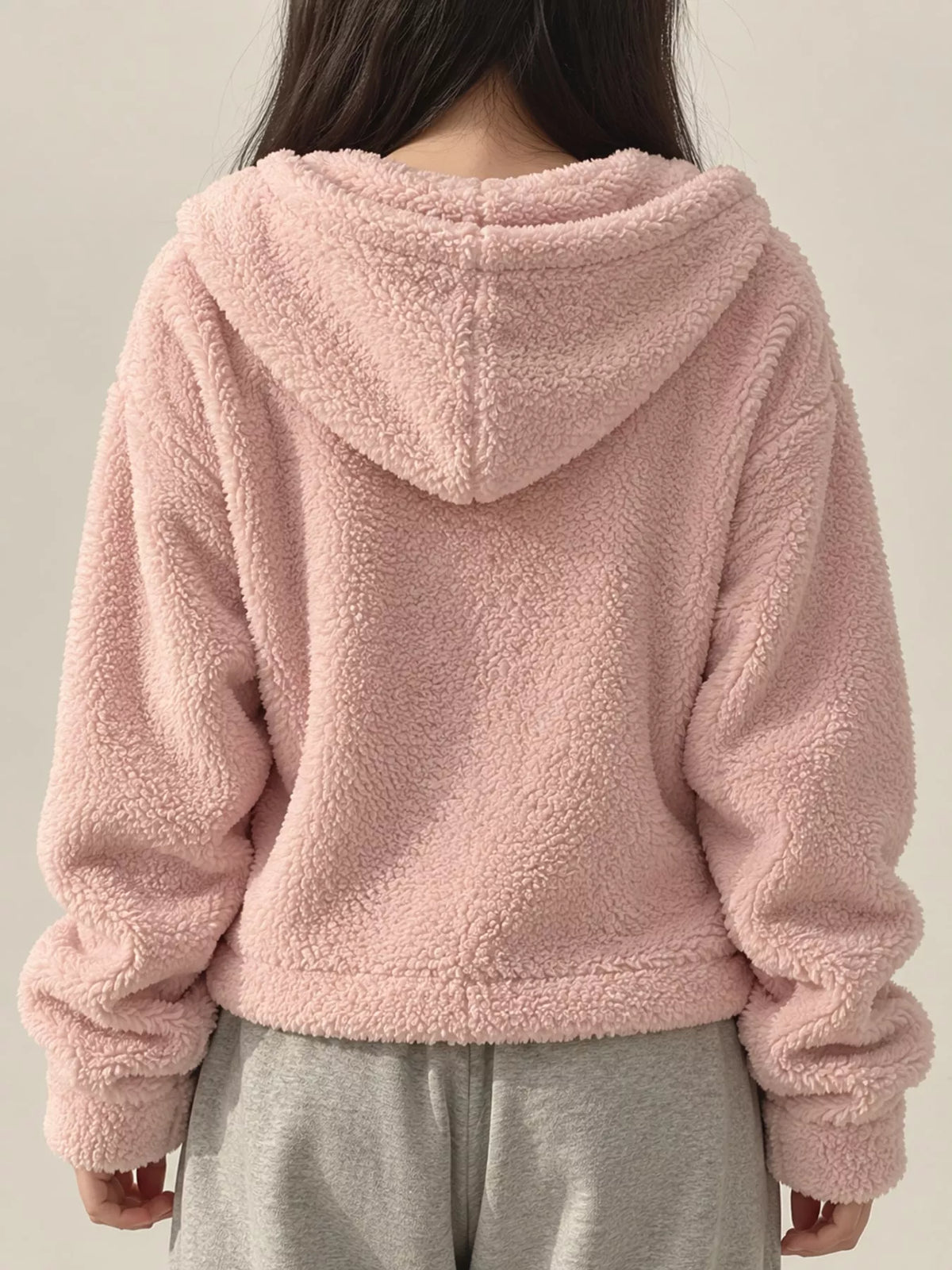 Cropped sherpa hoodie, pink back