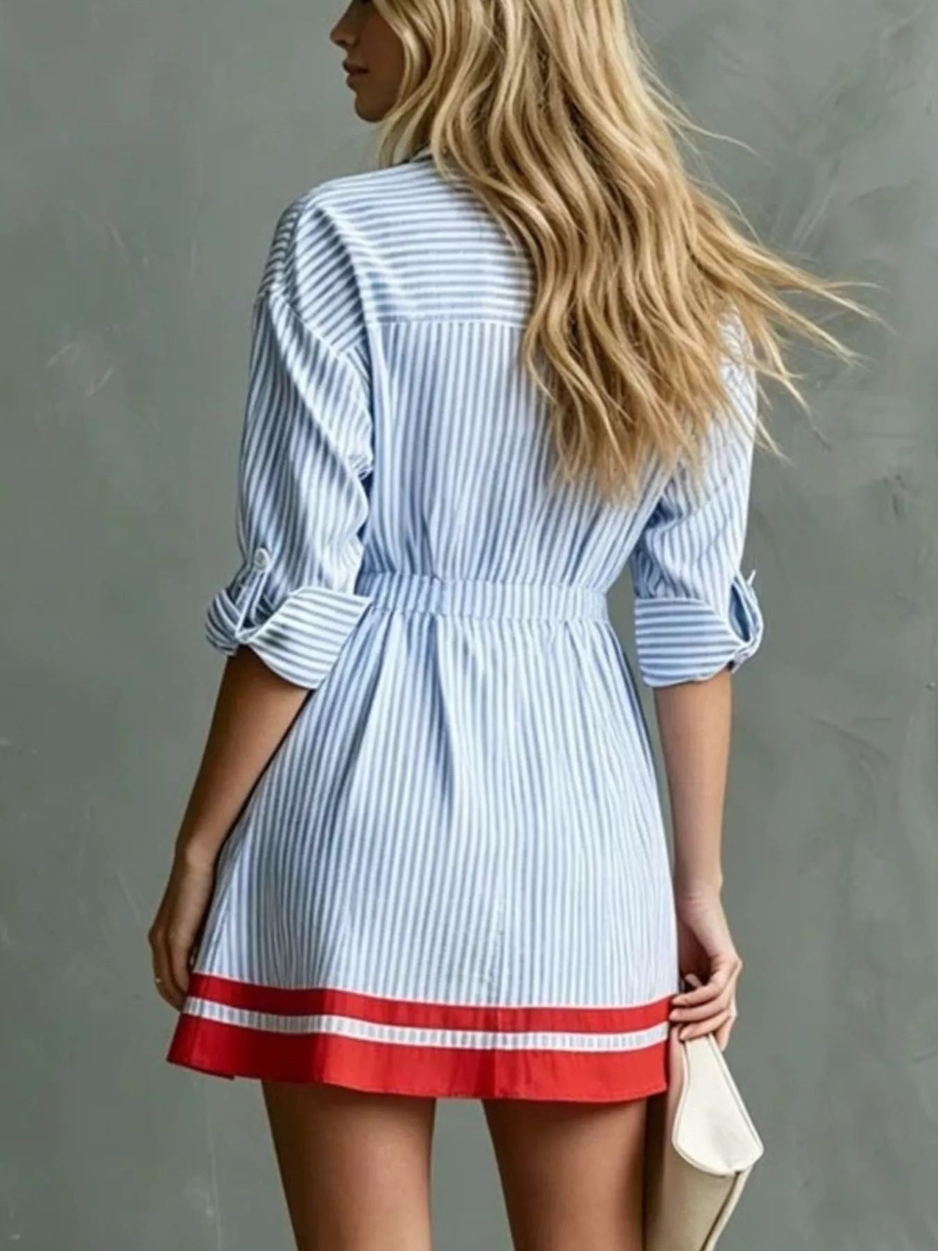 Trendsi Striped Button-Down Shirt Dress with Contrast Hem -