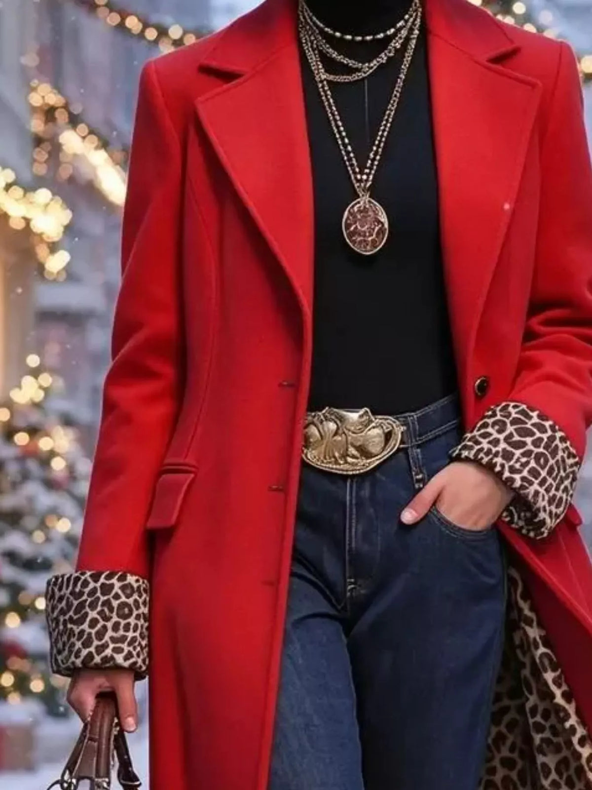 Red-Woolen Version button up longline coat