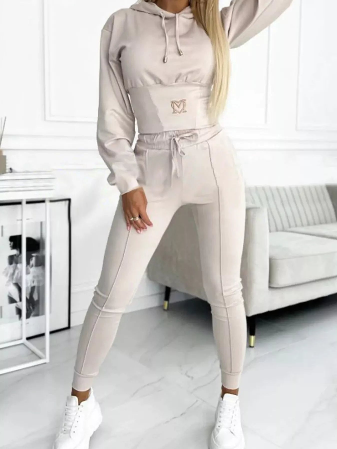 Trendsi Full Size Drawstring Cropped Hoodie and Pants Set Plus Size -