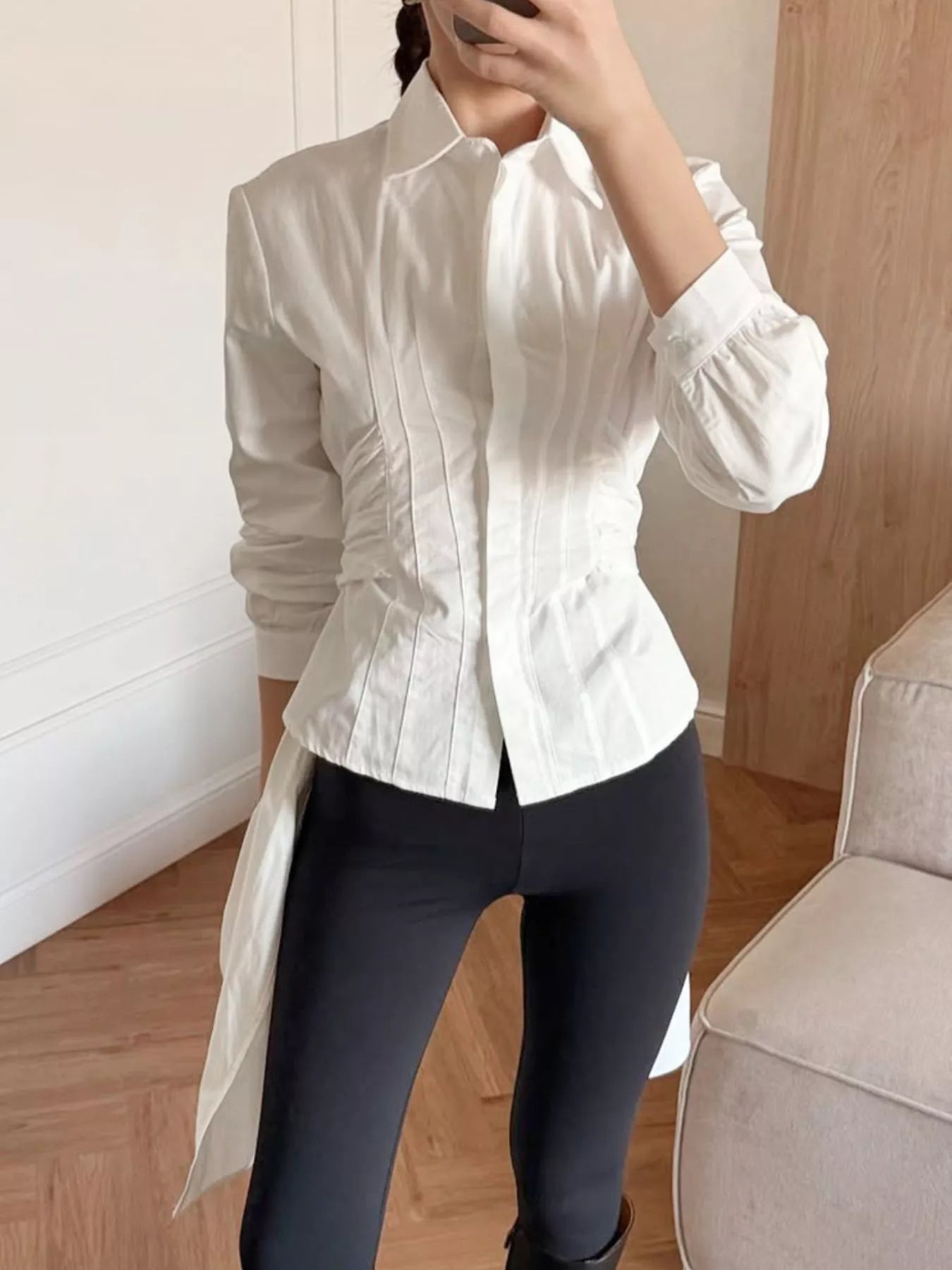 Trendsi Slim-Fit Ruched Waist Shirt -