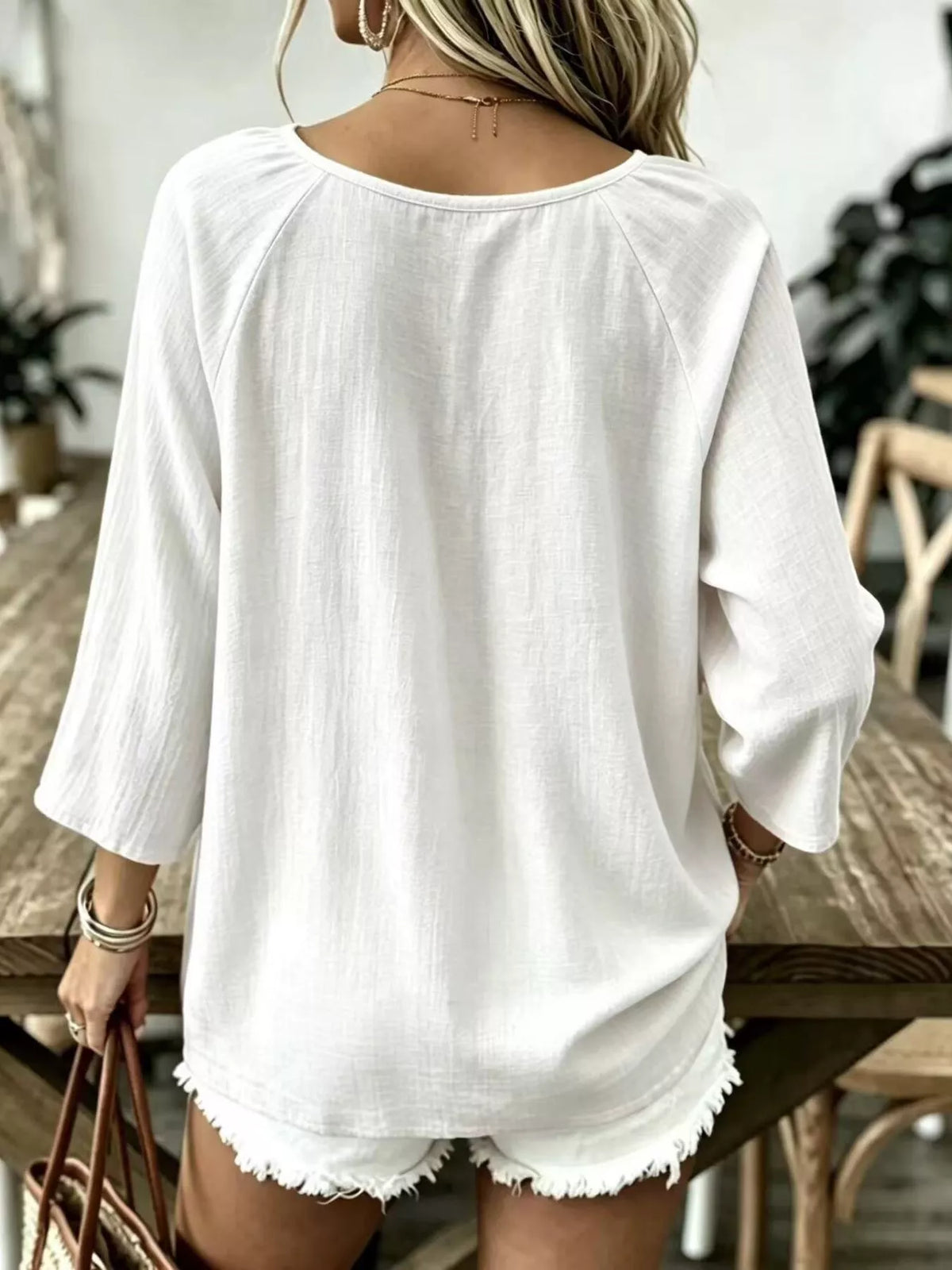 Textured V-Neck Casual T-Shirt, back view