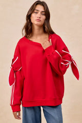 Trendsi BiBi Bow Detail Sleeves Fleece Sweatshirt -