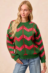Trendsi BiBi Christmas Theme Chevron Sequins Detail Sweater - Shirts