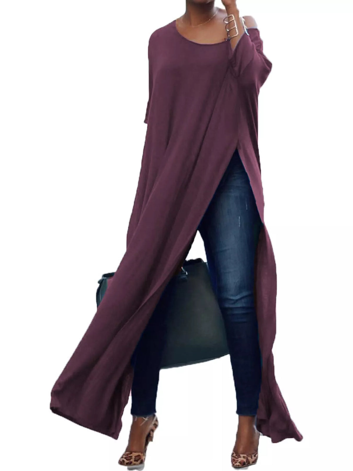 High-Slit Maxi Tunic Dress — front view