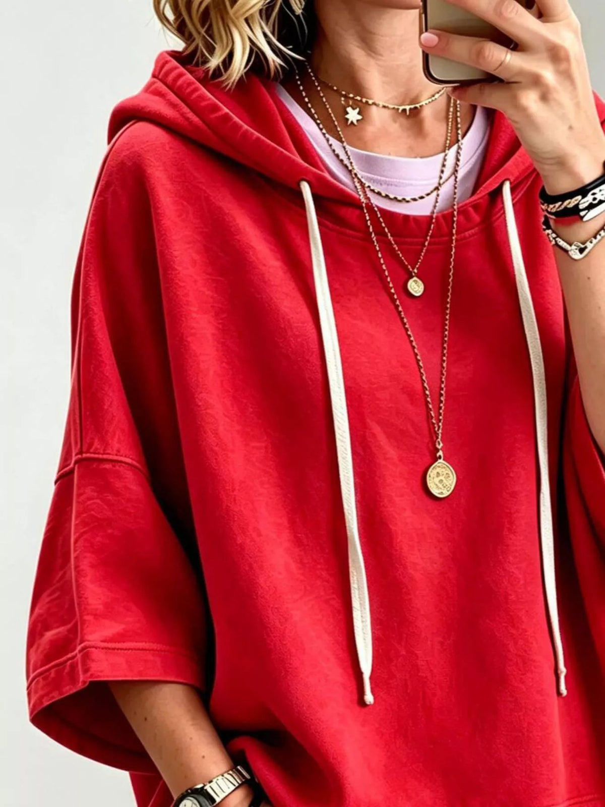 Trendsi Drawstring 3/4 Sleeve Hoodie -