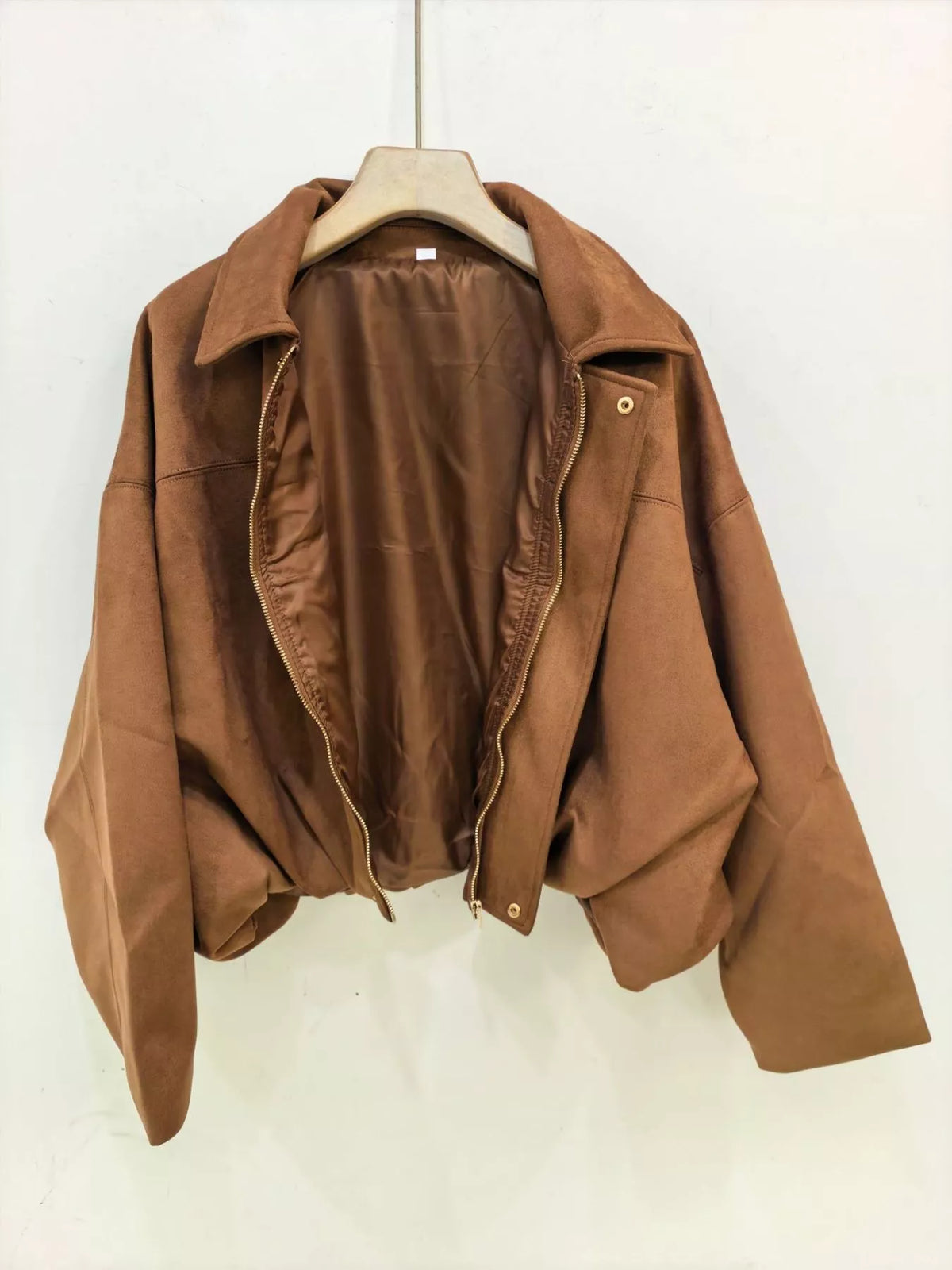 Faux Suede Collared Bomber Jacket — garment front