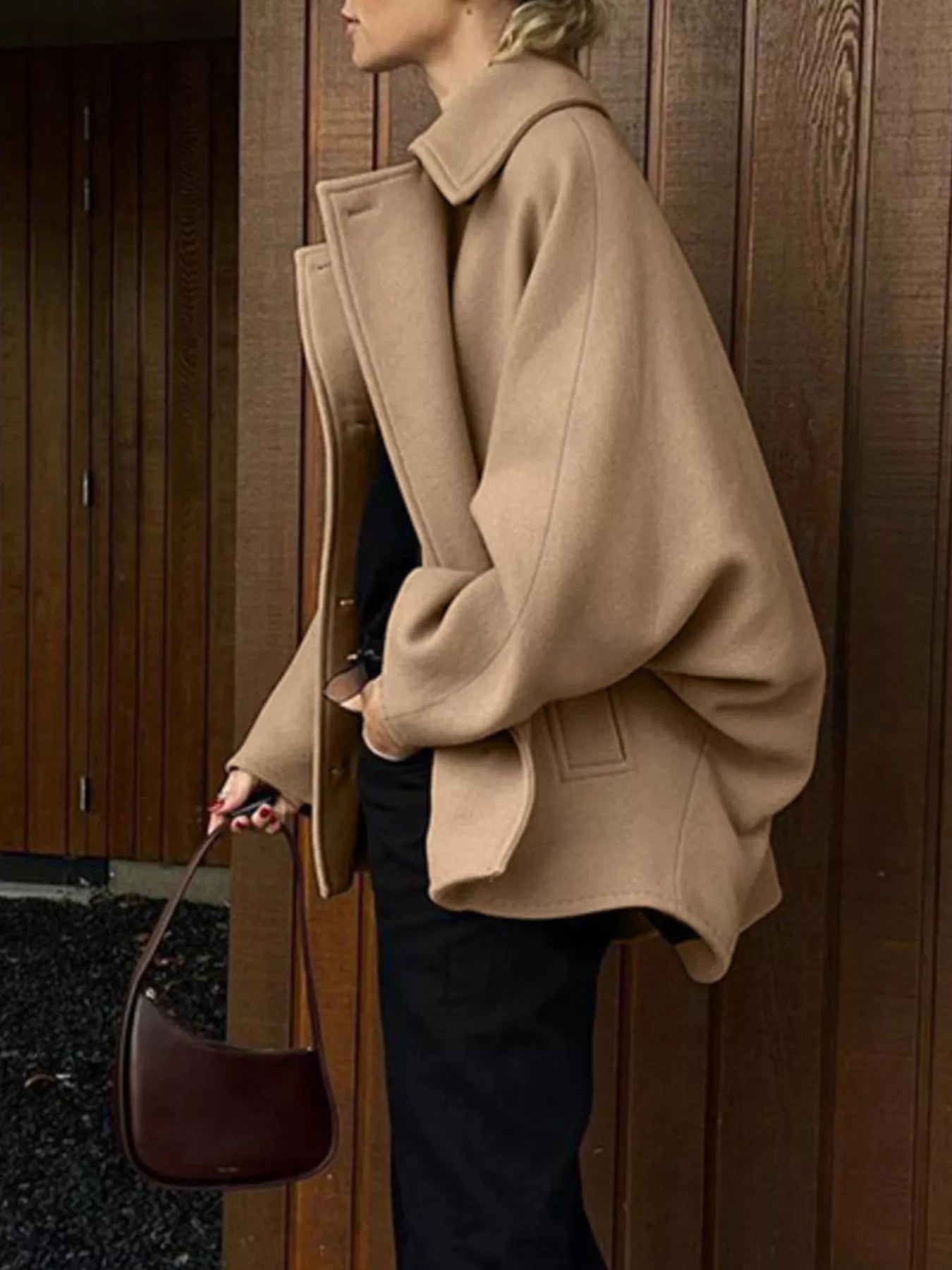 Trendsi Oversized Lapel Collar Button-Down Coat -
