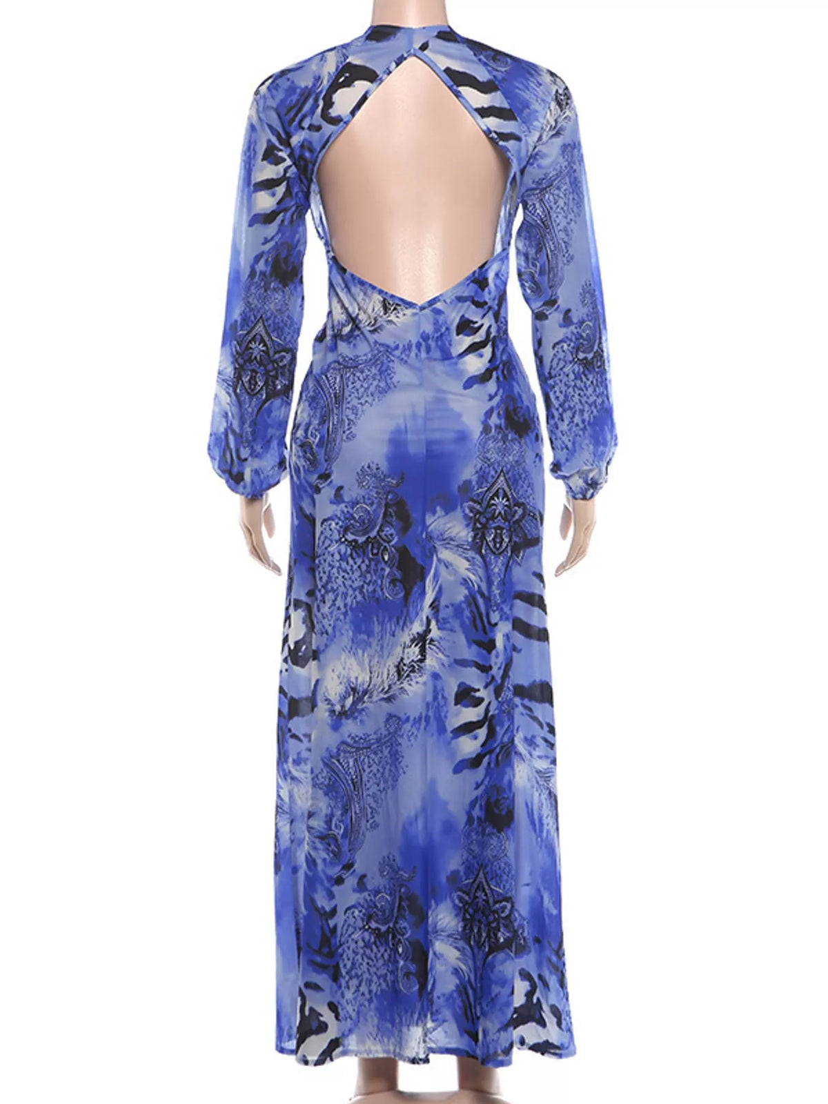 Printed maxi dress, blue back