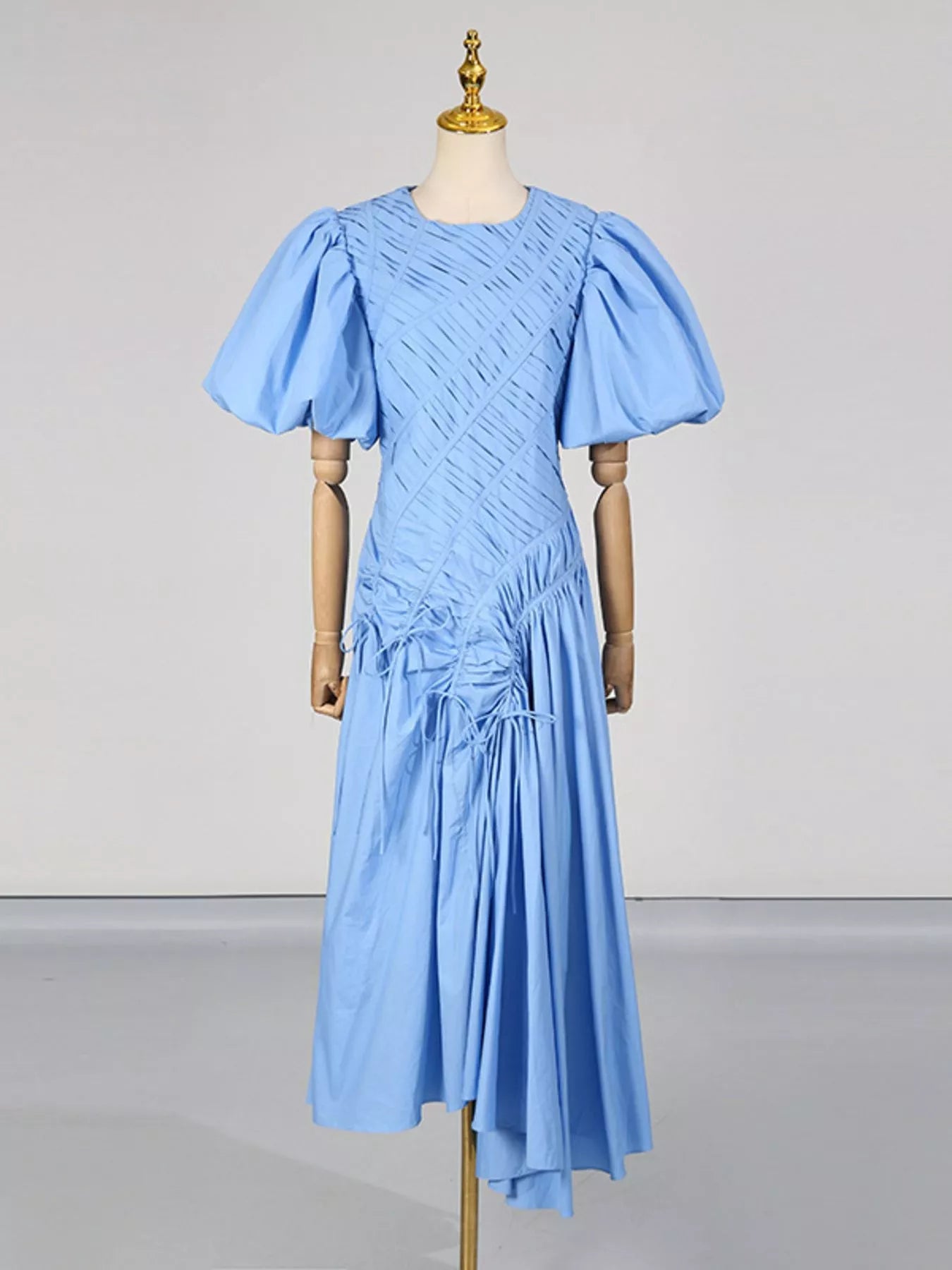 Trendsi Puff Sleeve Ruched Midi Dress -