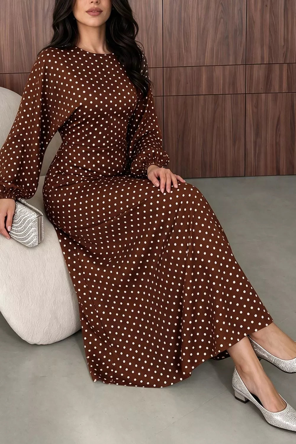 Polka dot long sleeve maxi dress