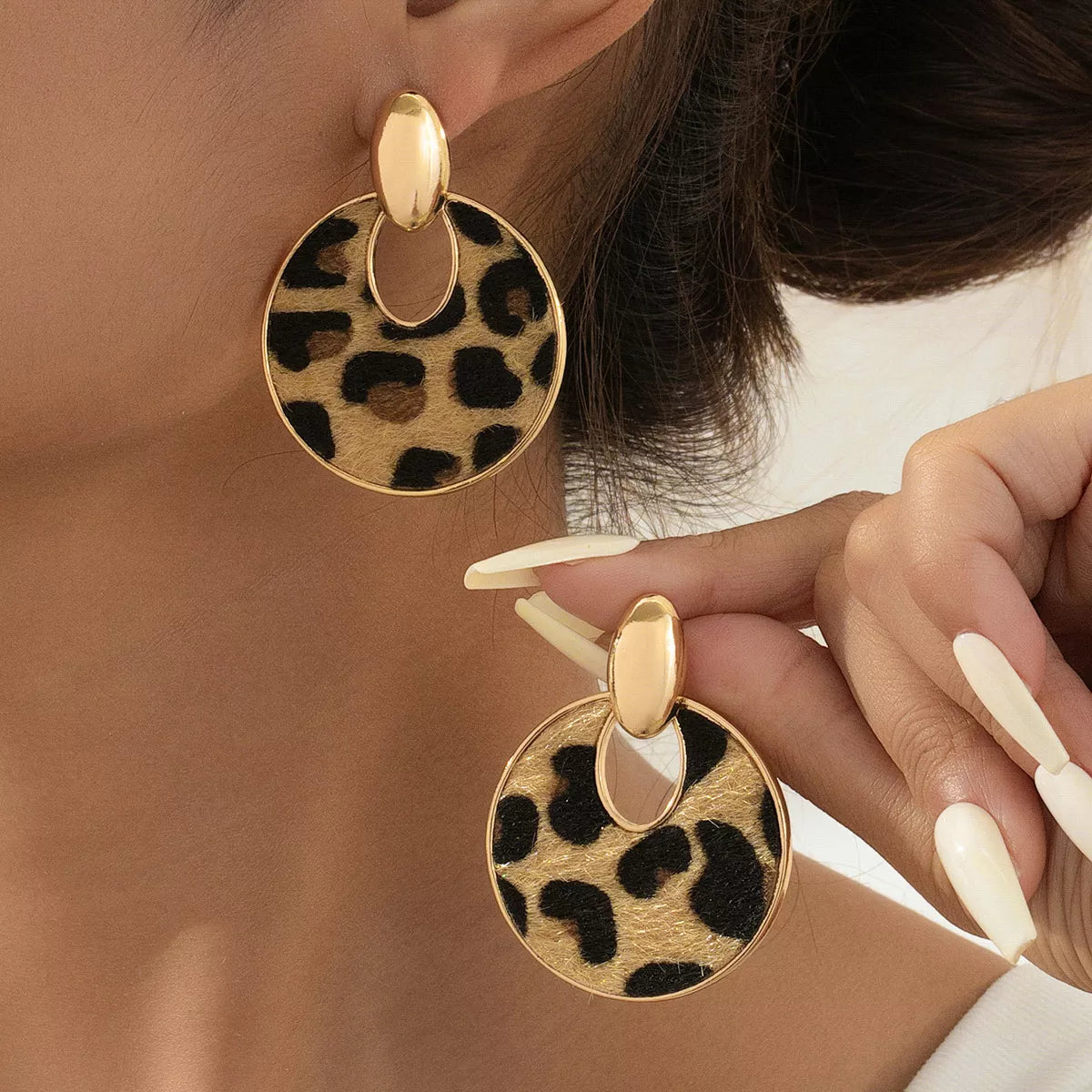 Trendsi Leopard Circle Dangle Earrings -