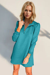 Trendsi Double Take Textured Quarter Zip Long Sleeve Dress -