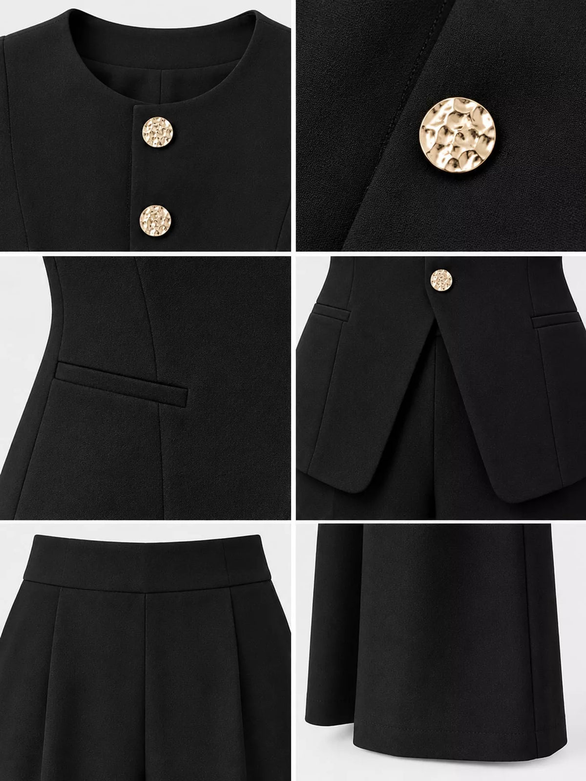 Button-Down Vest and Wide-Leg Pants Set, detail view in black