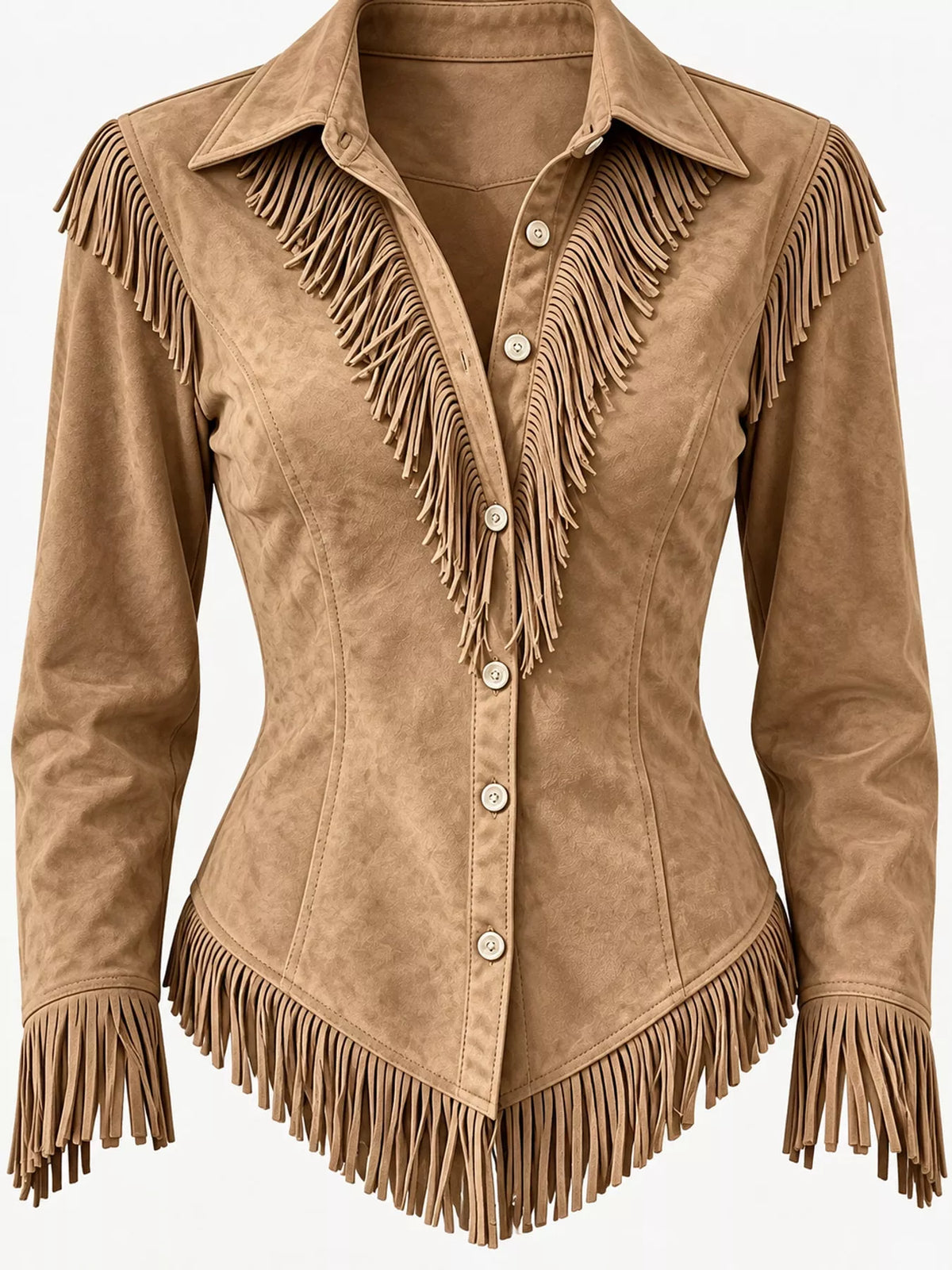 Fringe-detail shirt, tan fringe detail