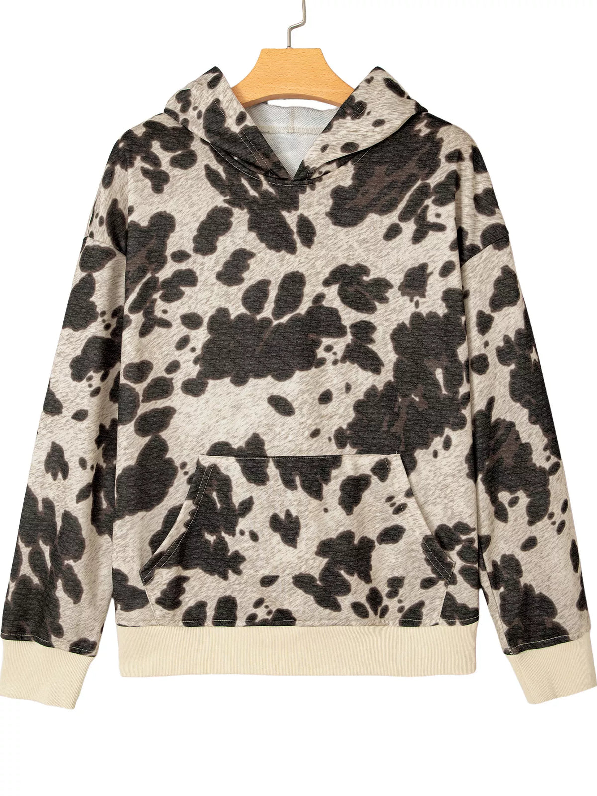 Cow Print Pocket Hoodie in multicolour, front view