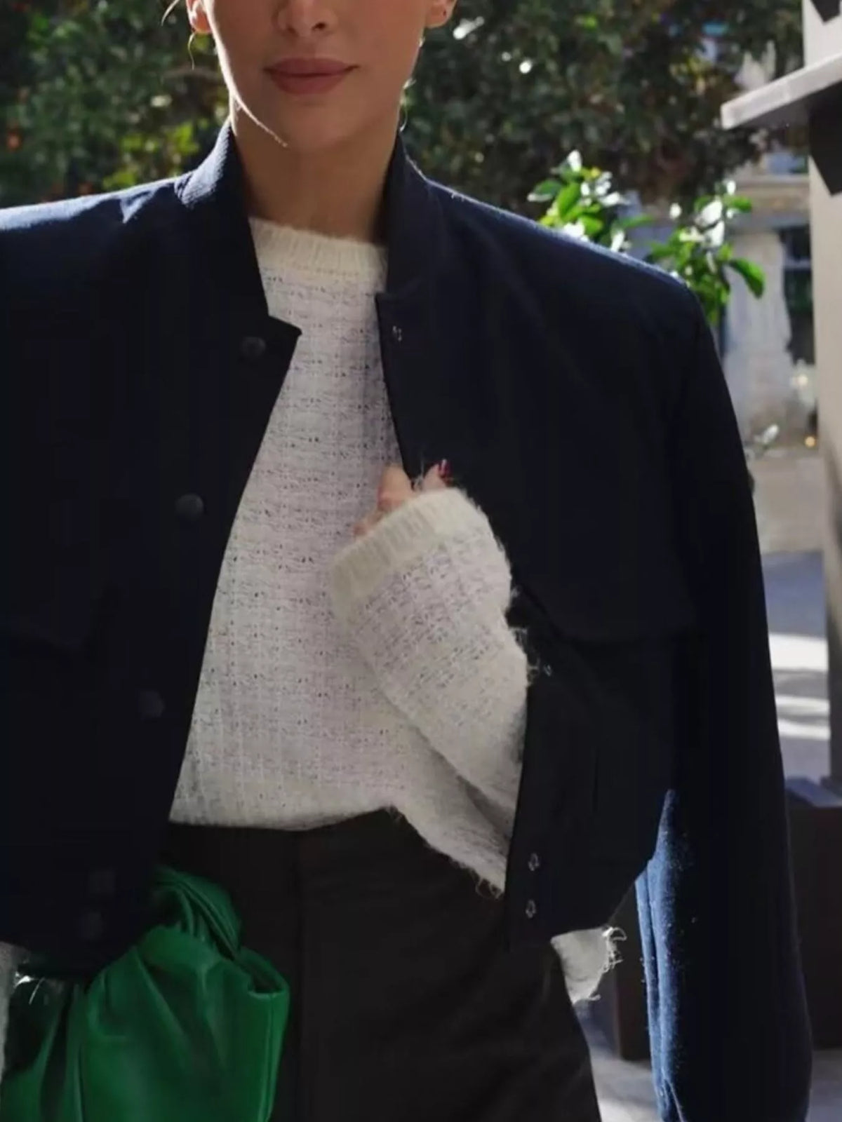 Snap-Down Cropped Bomber Jacket, front view