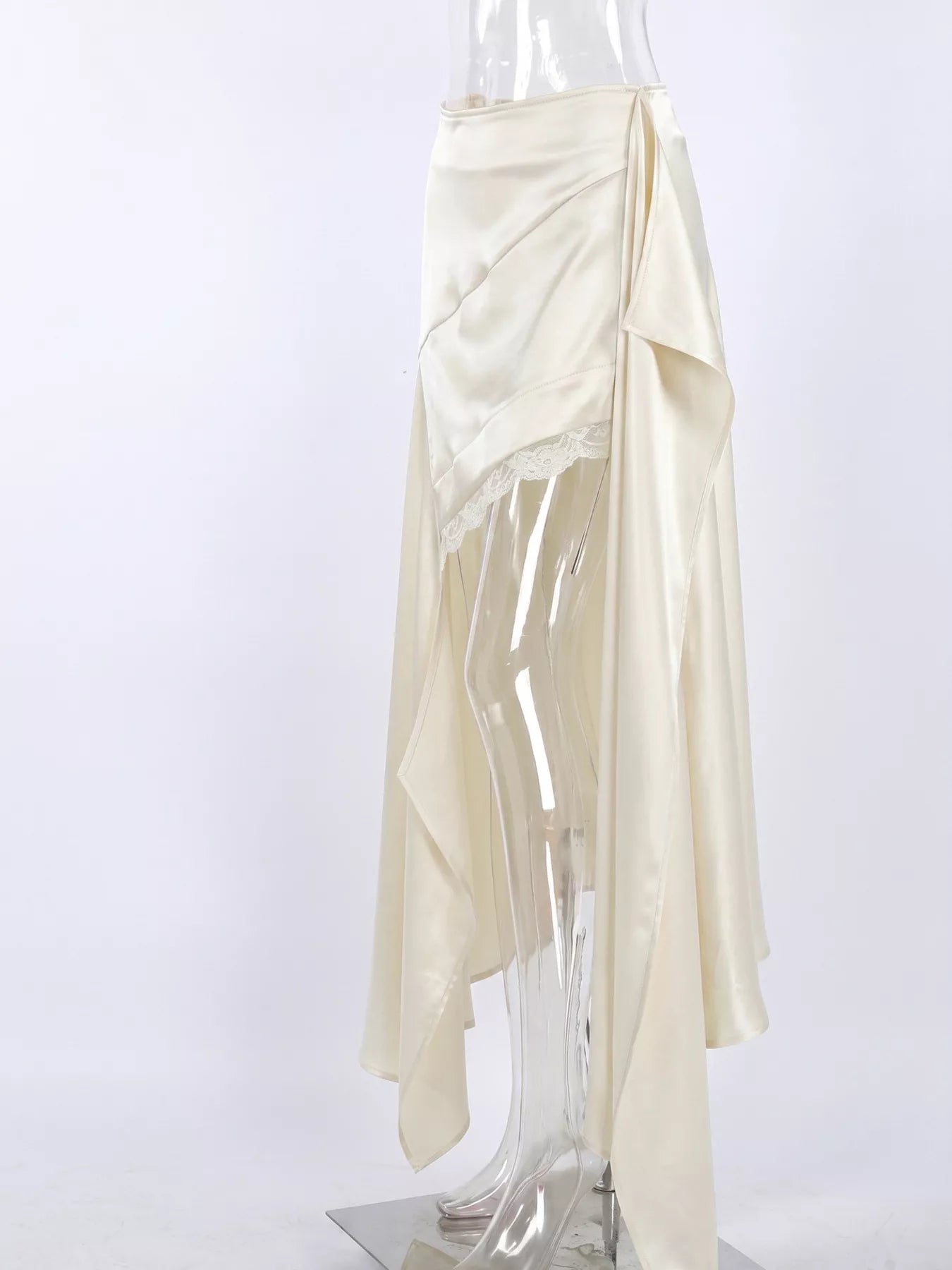 Trendsi Satin High-Low Lace Trim Skirt -