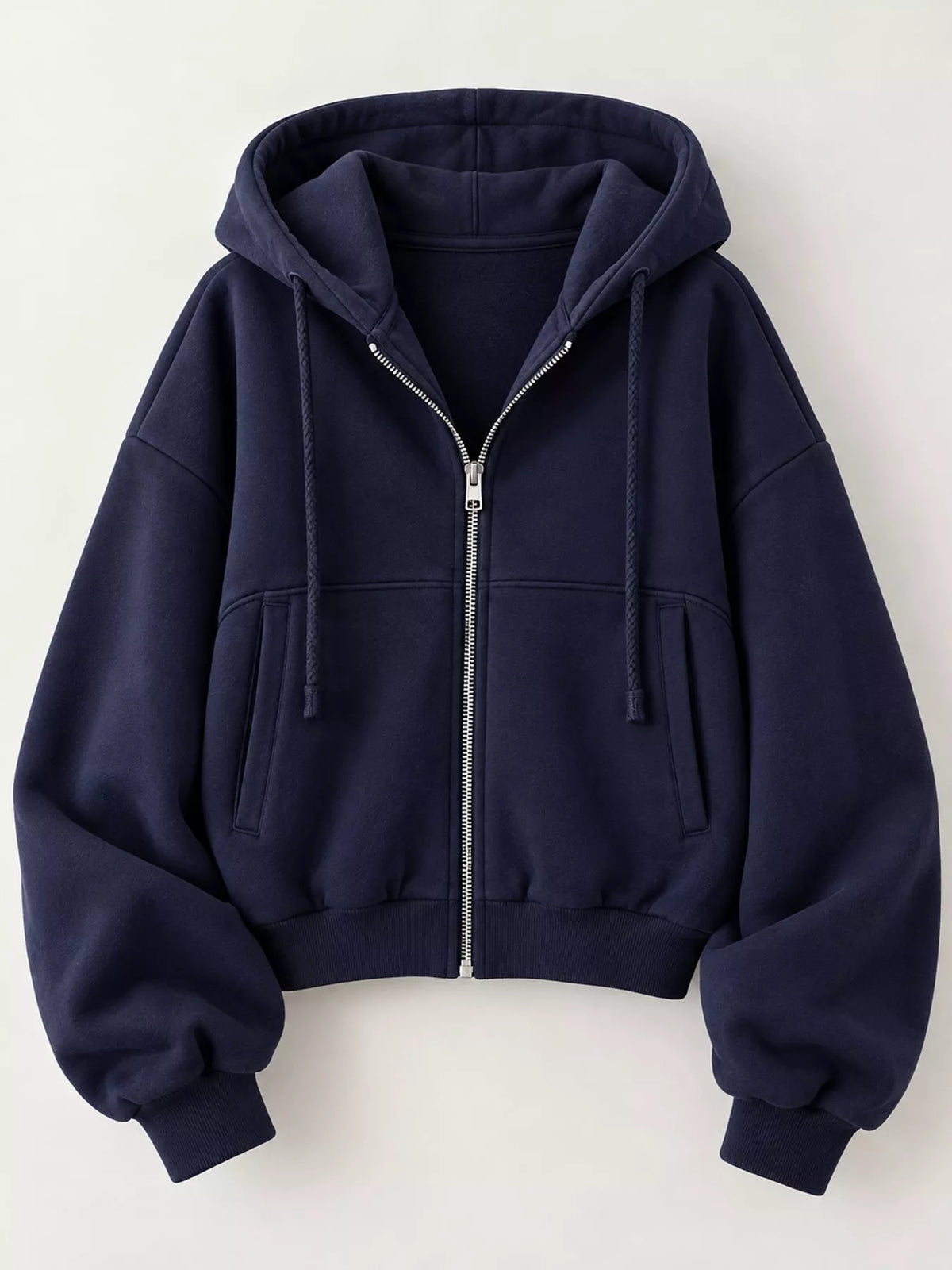 Navy oversized zip-up cropped hoodie