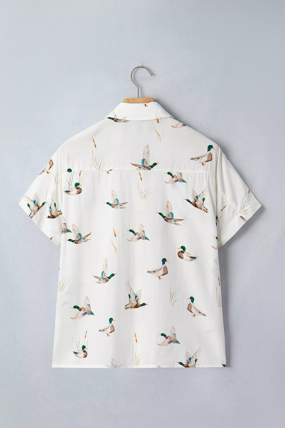 Trendsi Mallard Printed Button Flap Pocket Short Sleeve Shirt -