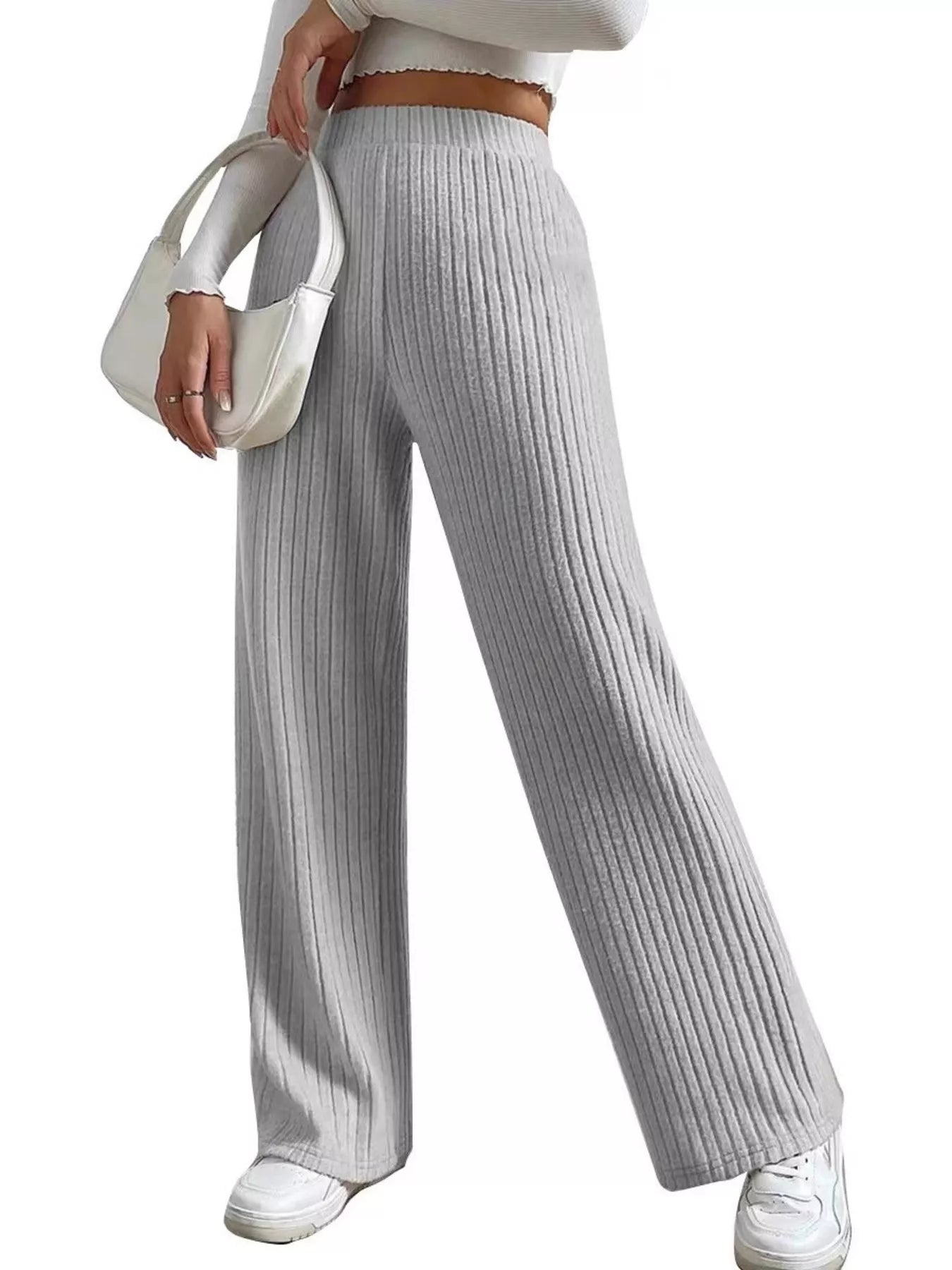 Trendsi Ribbed Knit Wide-Leg Sweater Pants -
