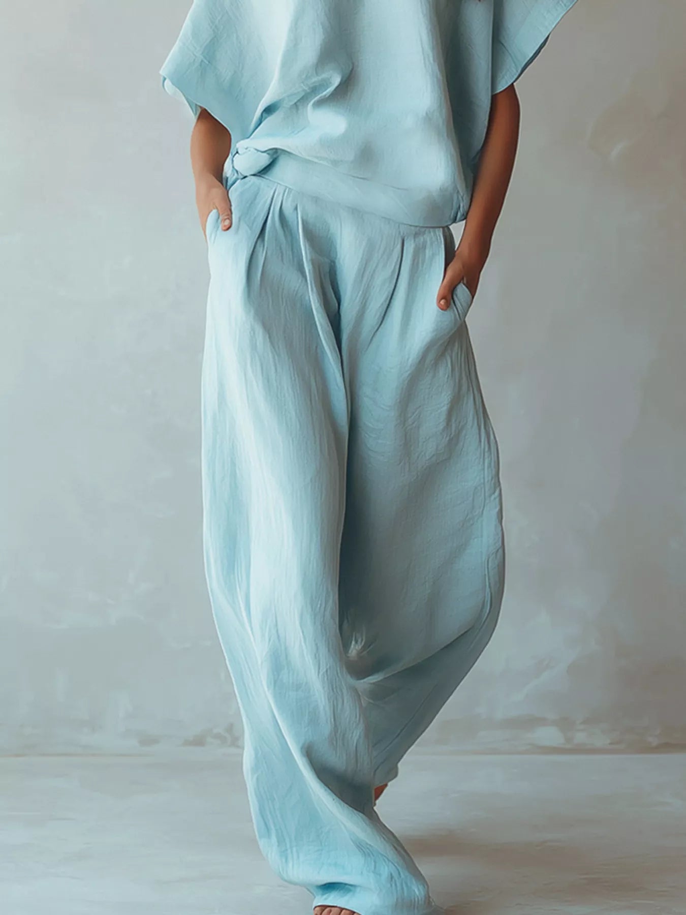 Trendsi Full Size Solid Color Top and Wide-Leg Pants Set Plus Size -