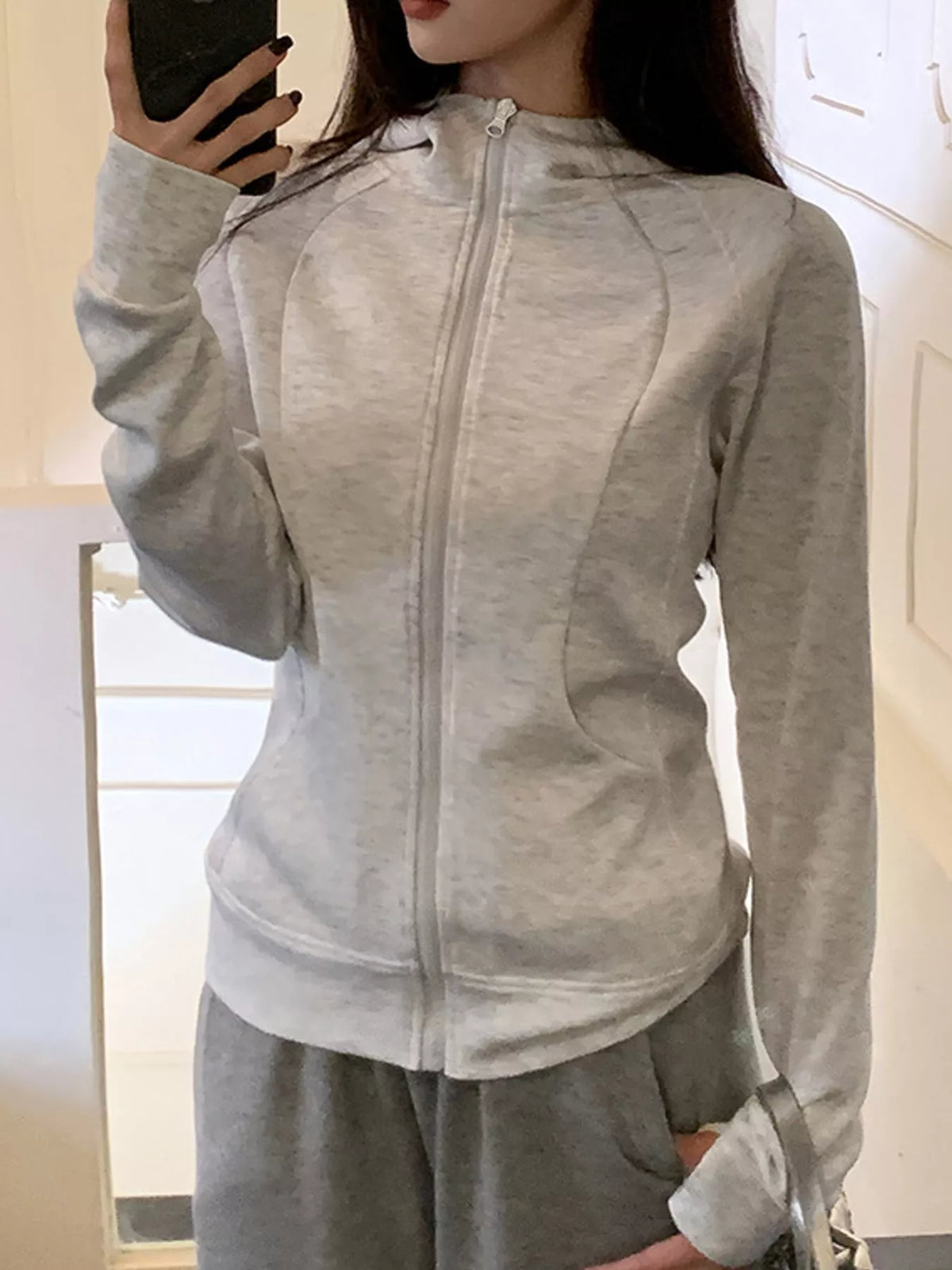 Zip-Up Long Sleeve Hoodie — front view