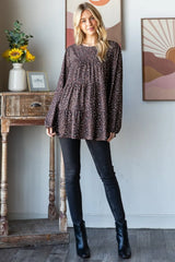 Trendsi Heimish Leopard Long Sleeve Tiered Blouse - Shirts