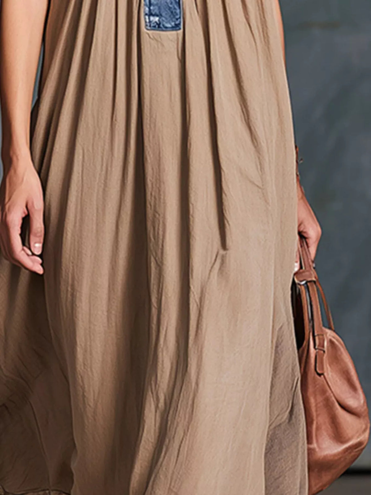 Sleeveless denim patchwork midi dress