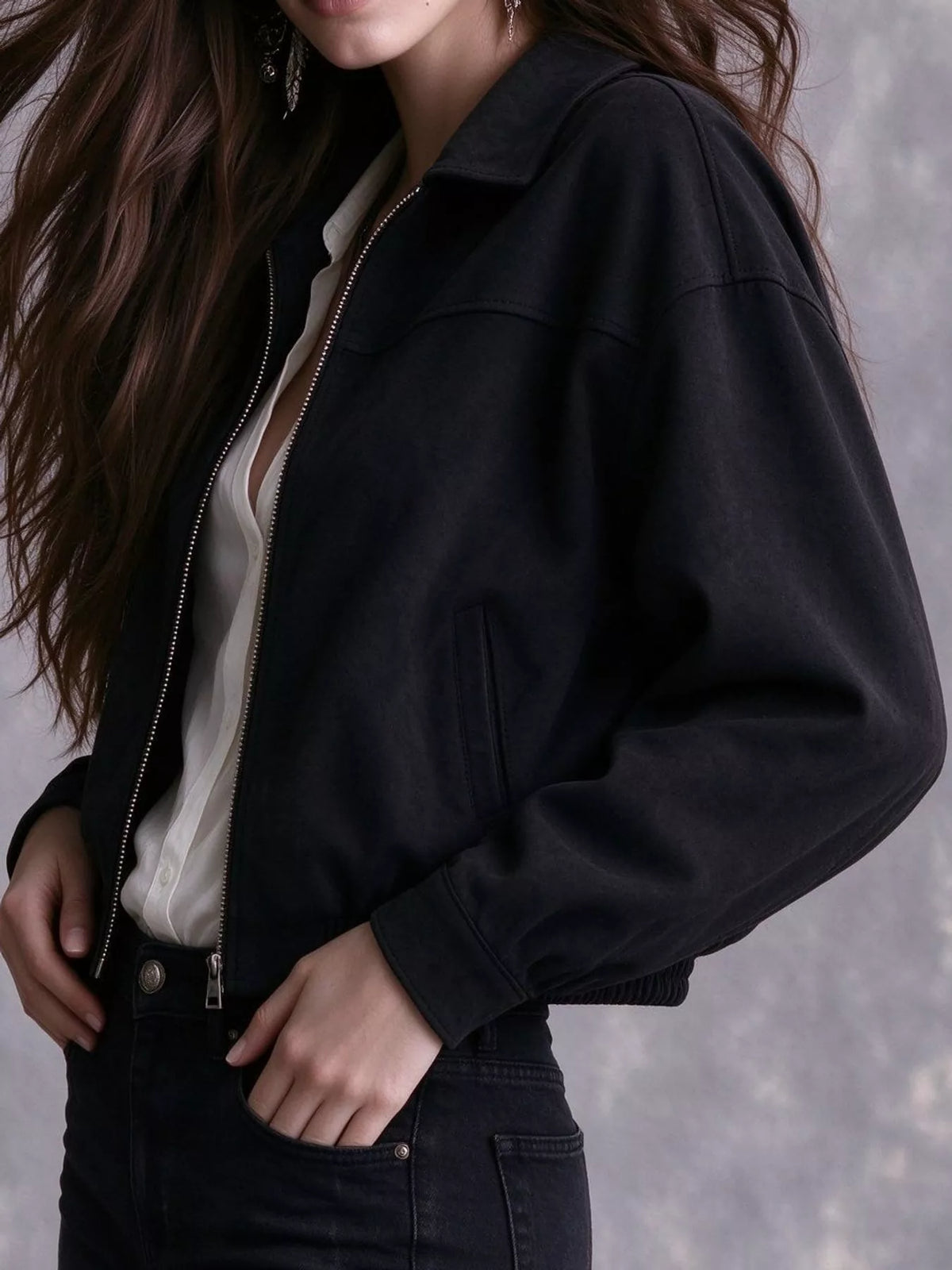 Black zip-up bomber jacket