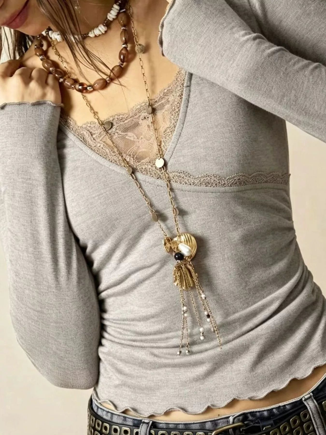 Trendsi Lace Detail Long Sleeve T-Shirt -